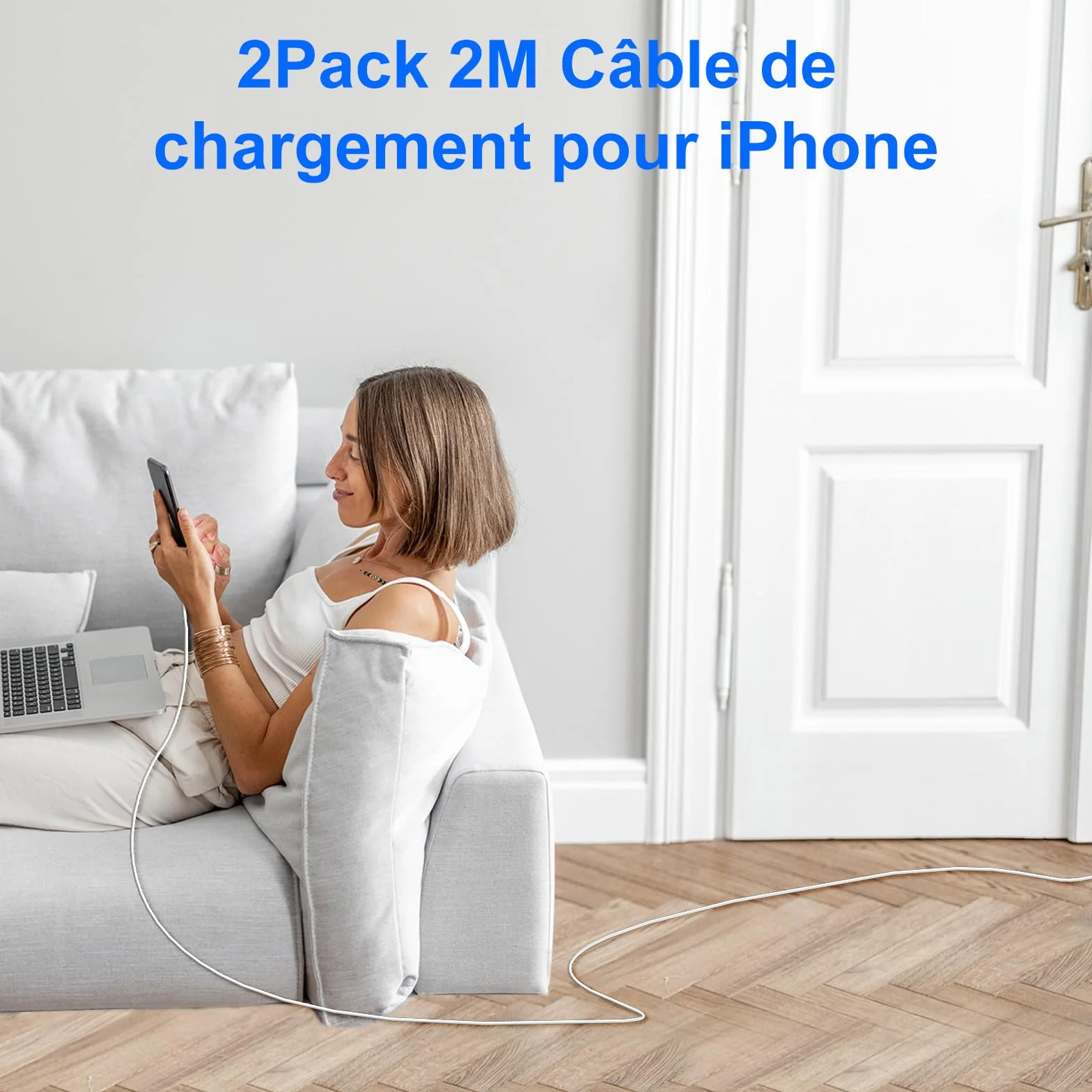 Câble iPhone USB C vers Lightning 2M 2Pack MFi Chargeur Rapide pour Apple iPhone 14 13 12 11 Pro Max Pro Plus XS XR X 8 7 SE iPad