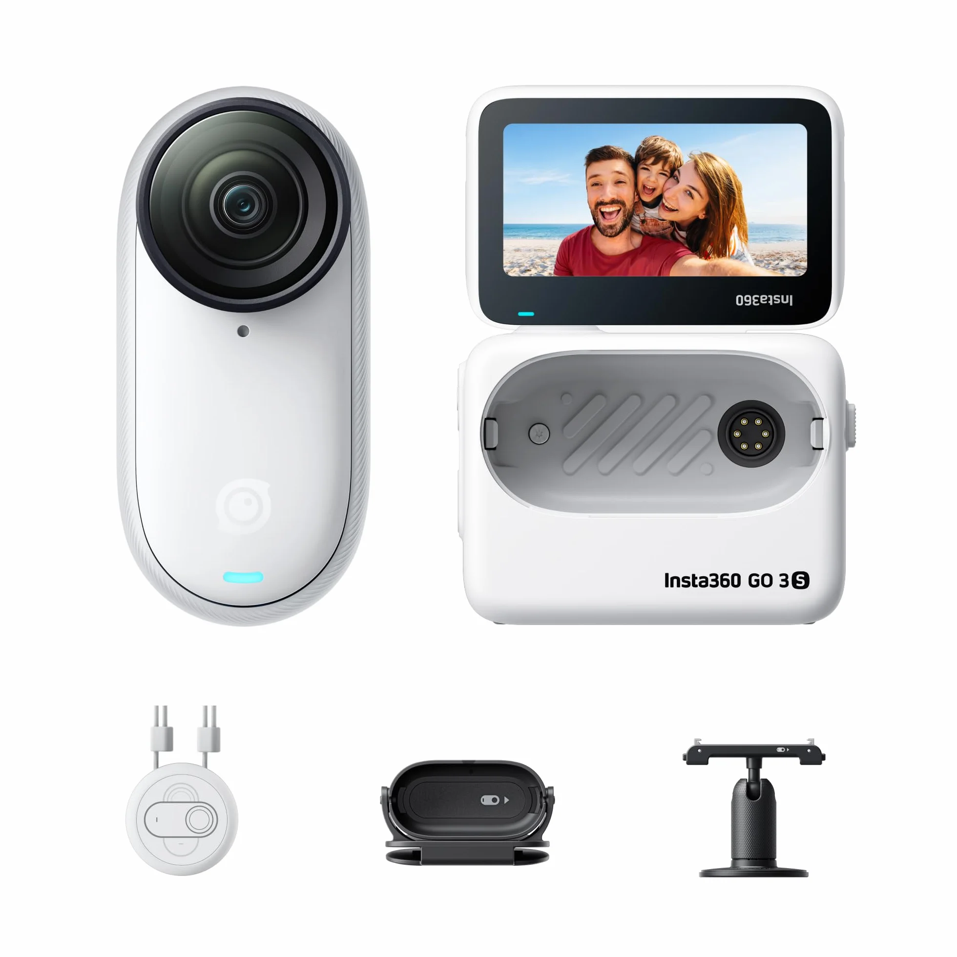Insta360 GO 3S 64 GB Arctic White - mała przenośna kamera do vlogowania 4K, bez użycia rąk, mocowanie w dowolnym miejscu, stabilizacja, żywotność baterii 140 min, wodoodporność 10 m, edycja AI, do