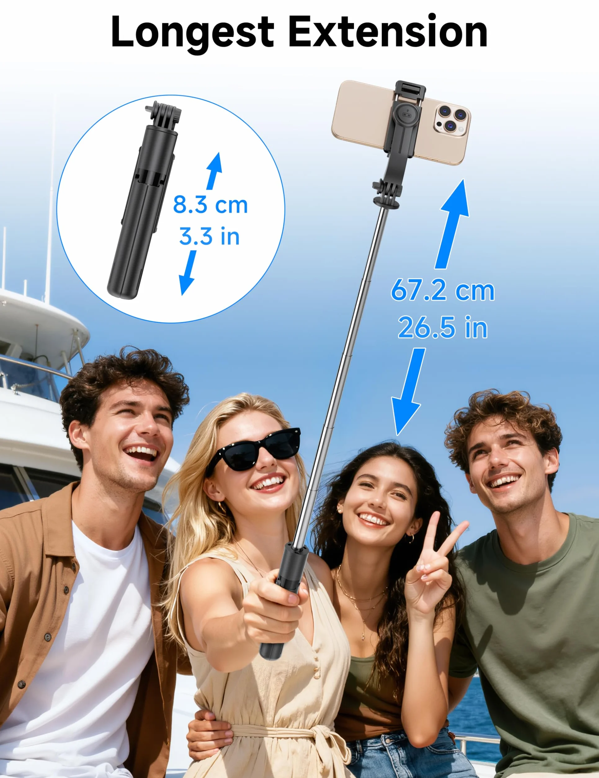 Mini statyw podróżny do selfie z lampką, wysuwany kij do selfie z odłączanym pilotem, statyw do iPhone'a do nagrywania filmów, fotografowania, kompatybilny z telefonami komórkowymi