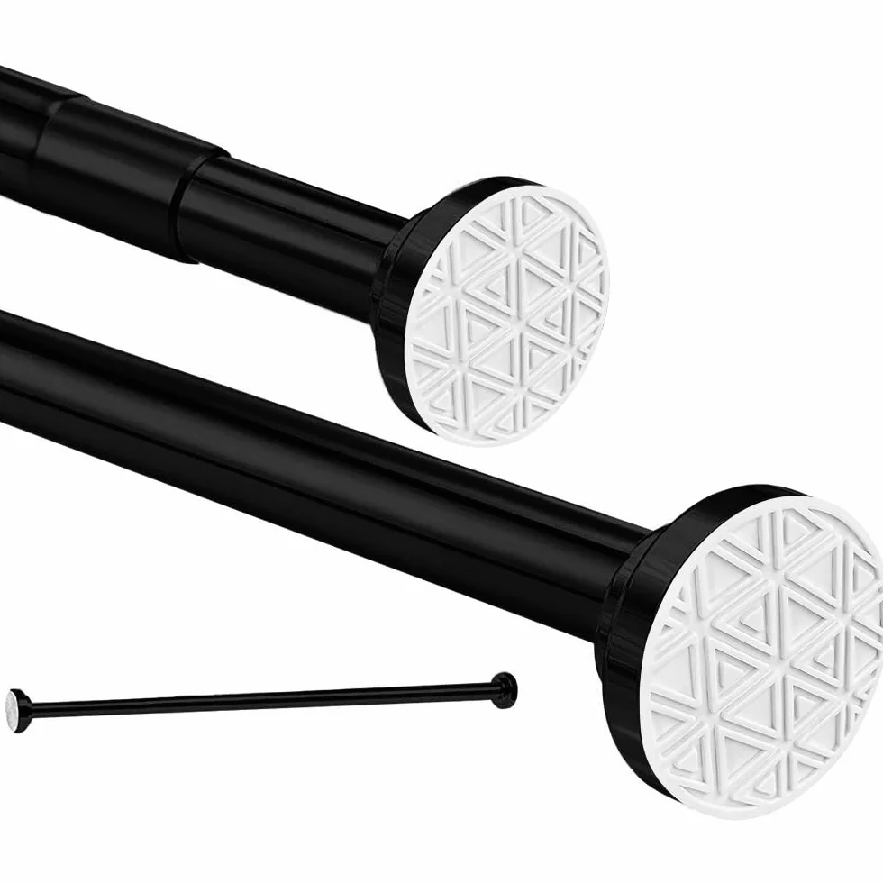Tringle à rideau télescopique en acier inoxydable 50-200 cm Noir sans perçage