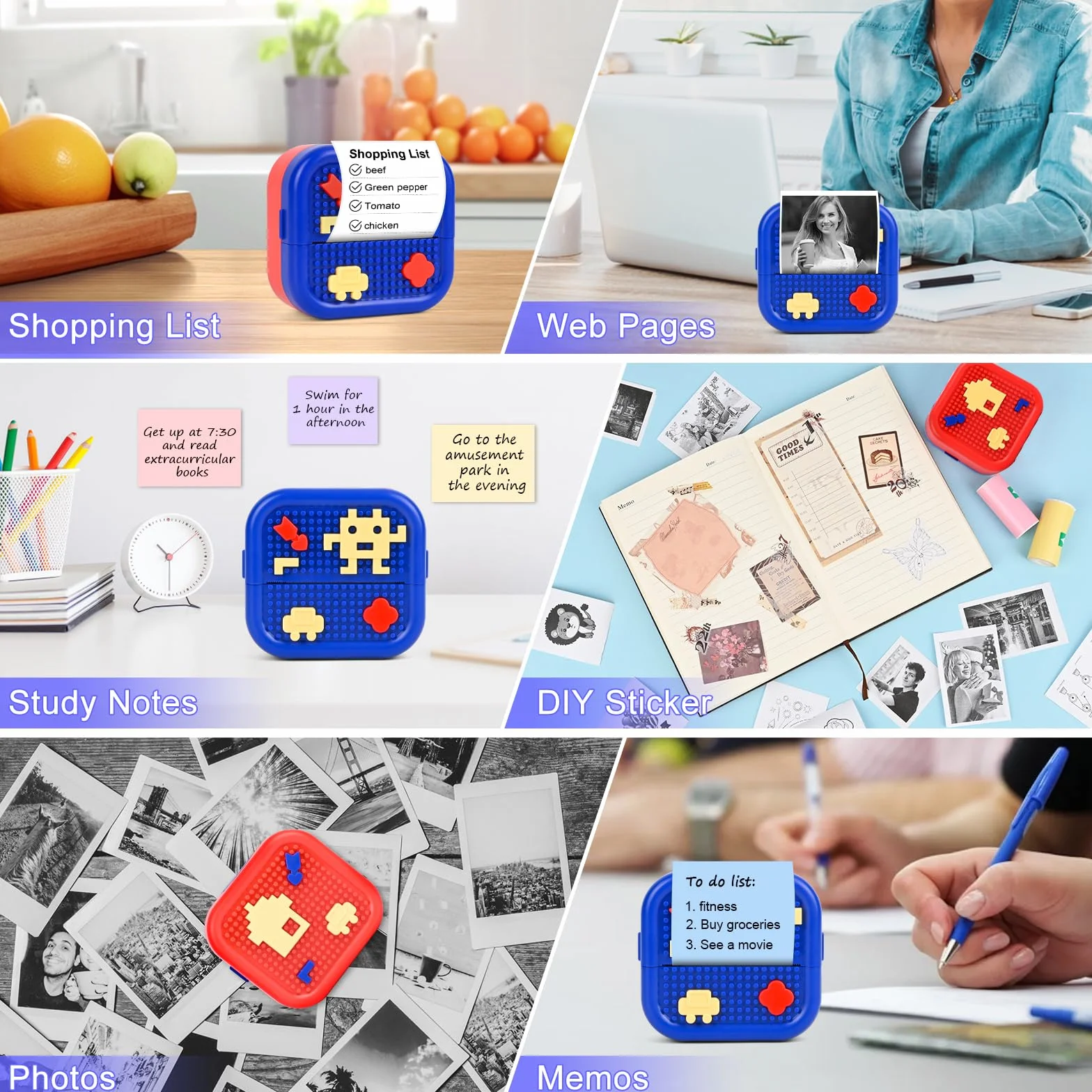 Mini drukarka, mobilna drukarka fotograficzna, przenośna mini drukarka fotograficzna, bezprzewodowa drukarka fotograficzna z 13 rolkami, do smartfona, drukarka Bluetooth, pomoc w nauce,
