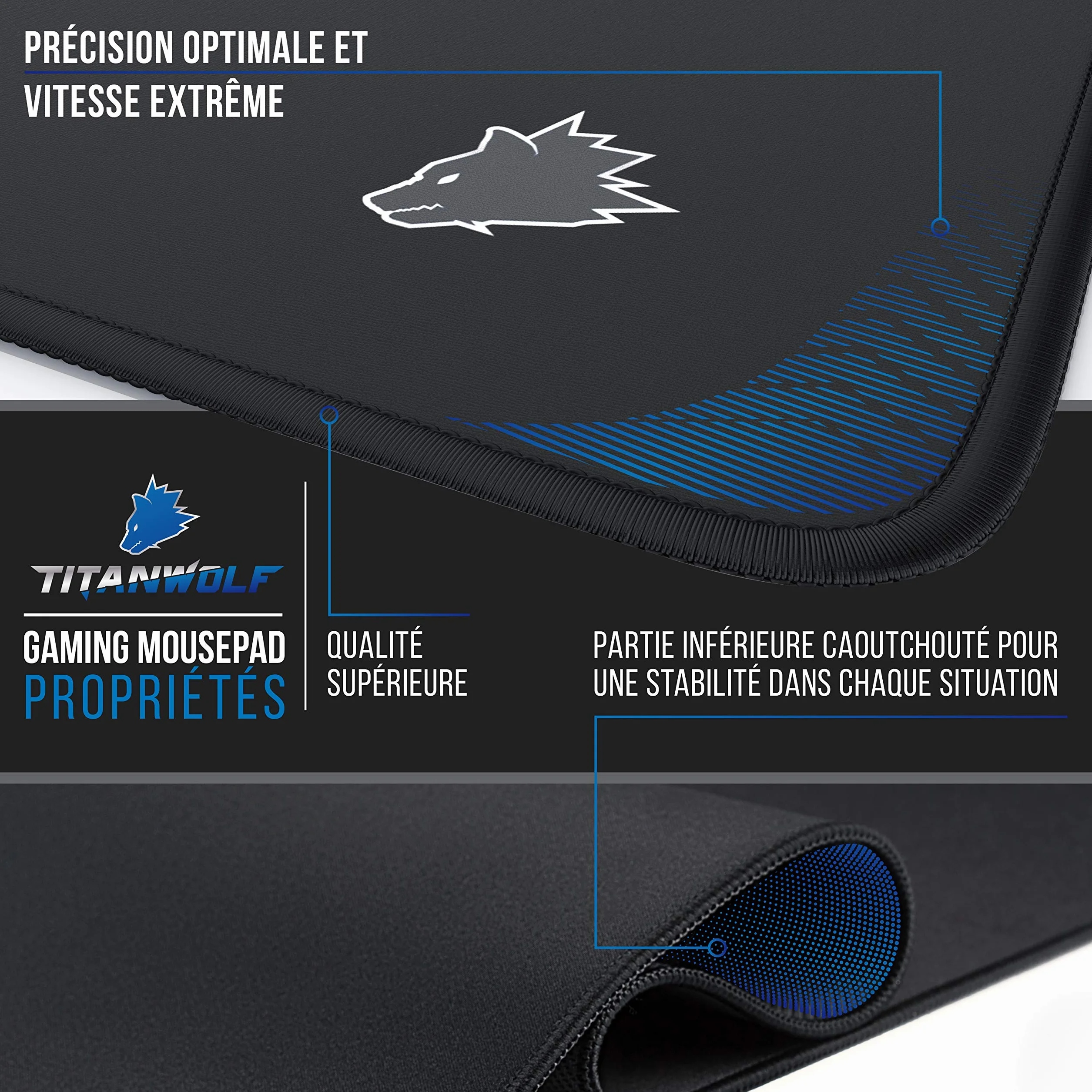 TITANWOLF Tapis de Souris Gaming 350 x 250 mm Mousemat Bureau Gamer Tissu pour Souris Clavier Roccat Razer Logitech