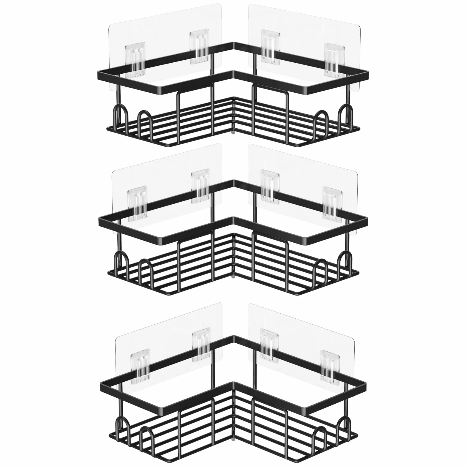 Étagère de Douche sans Percage, Corner Shower Caddy 3 Pièces, Rangement Salle de Bain Angle Noir