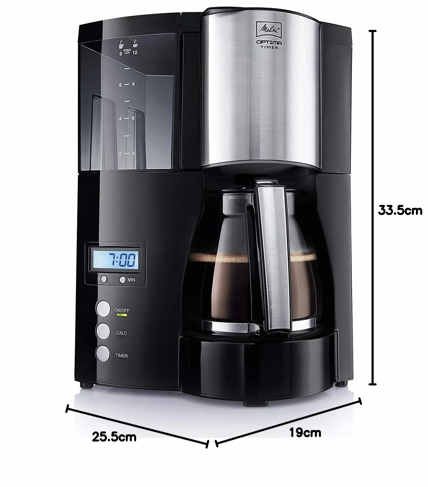 Melitta 6613648 Cafetière à Filtre avec Verseuse en Verre, Fonction Maintien au Chaud et Timer, Optima Timer, Noir