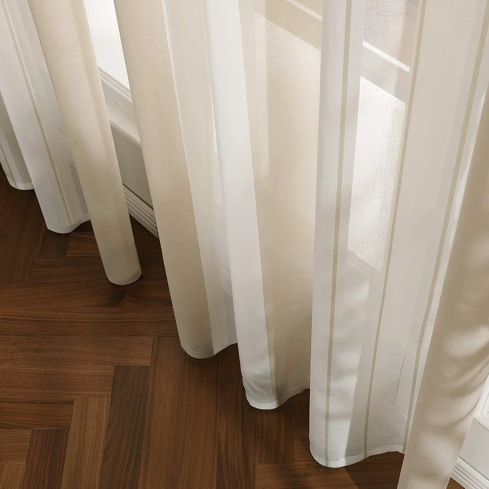 MIULEE Rideaux Voilage à Rayures Blancs et Beige, Voilage Fenêtre avec Oeillets, Hauteur 245 cm, Lot de 2