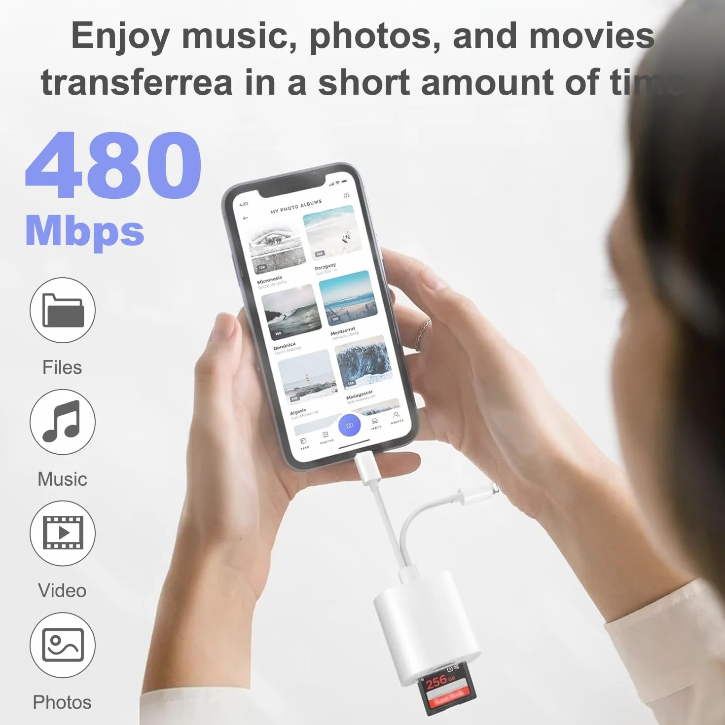Czytnik kart SD do iPhone'a/iPada/Androida/aparatu, czytnik kart pamięci 2 w 2 ze złączami USB C i Lightning, podwójne gniazdo na MicroSD/SD, adapter OTG typu C, przeglądarka kart aparatu, czytnik