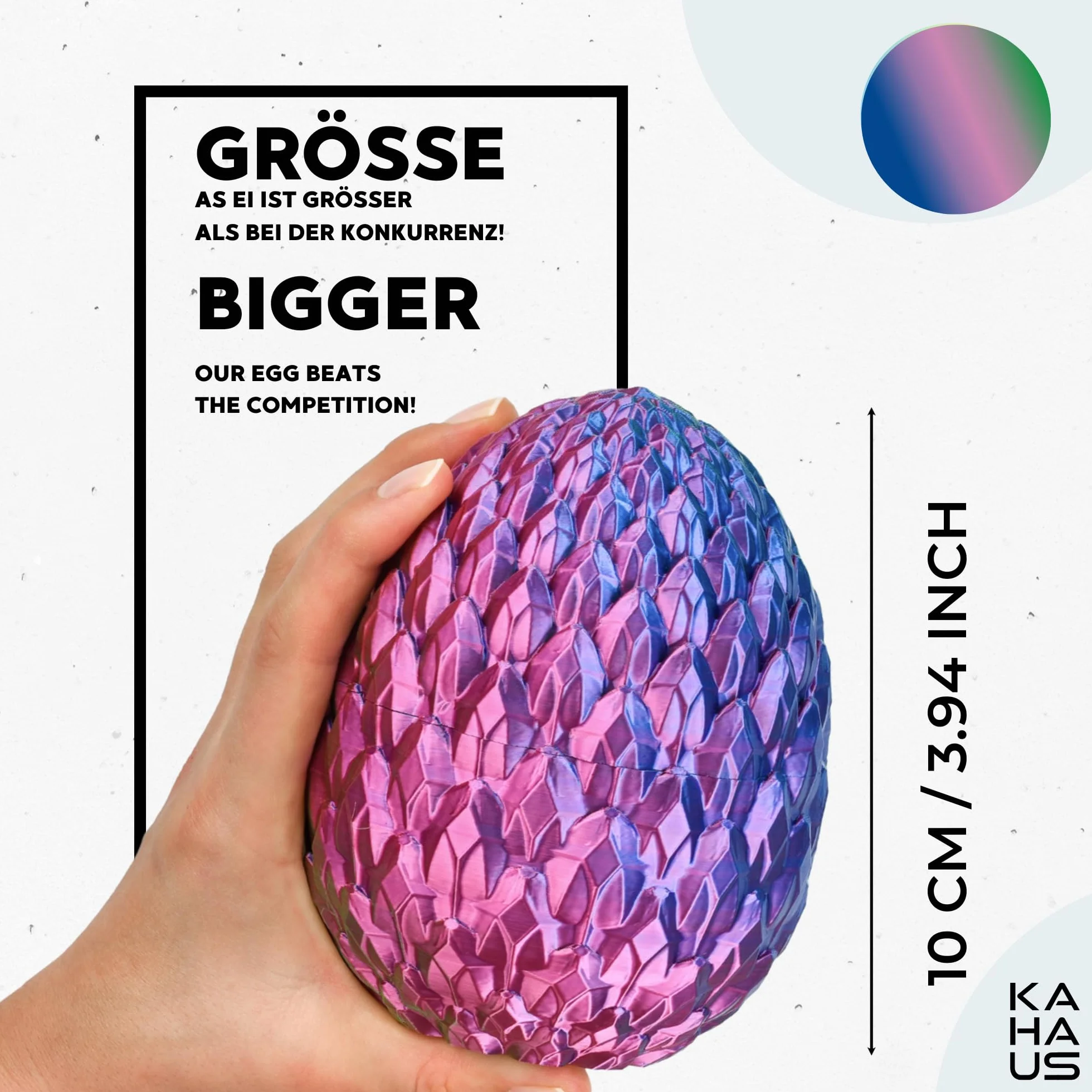 Dragon 3D décoratif de Collection 20 cm avec œuf 10 cm, Bleu-Vert-Violet, élément Mobile Fantasy (14+)