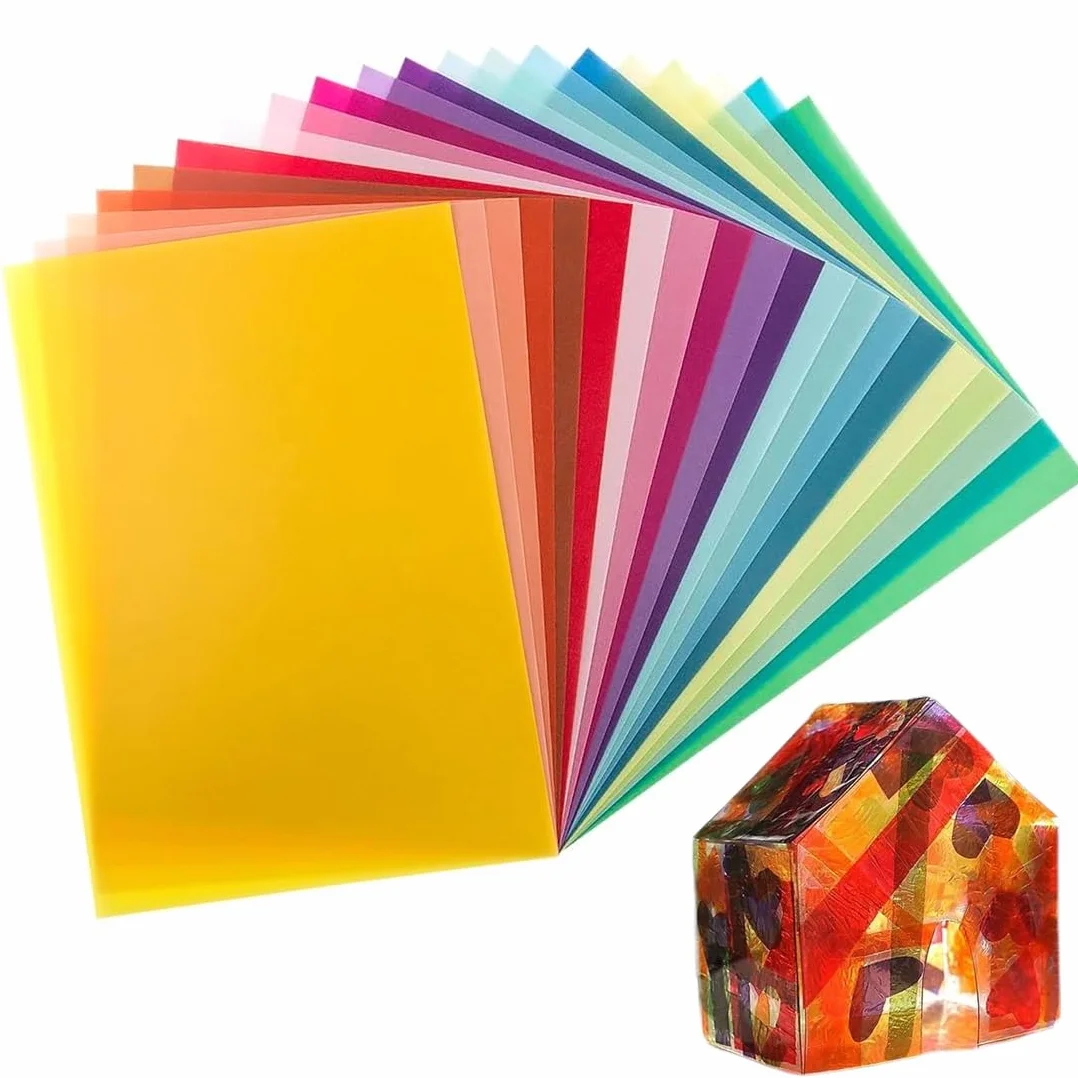 YAYNO Papier Vitrail Couleur A4 20 Pièces 20 Couleurs Différentes Transparent pour Loisir Creatif