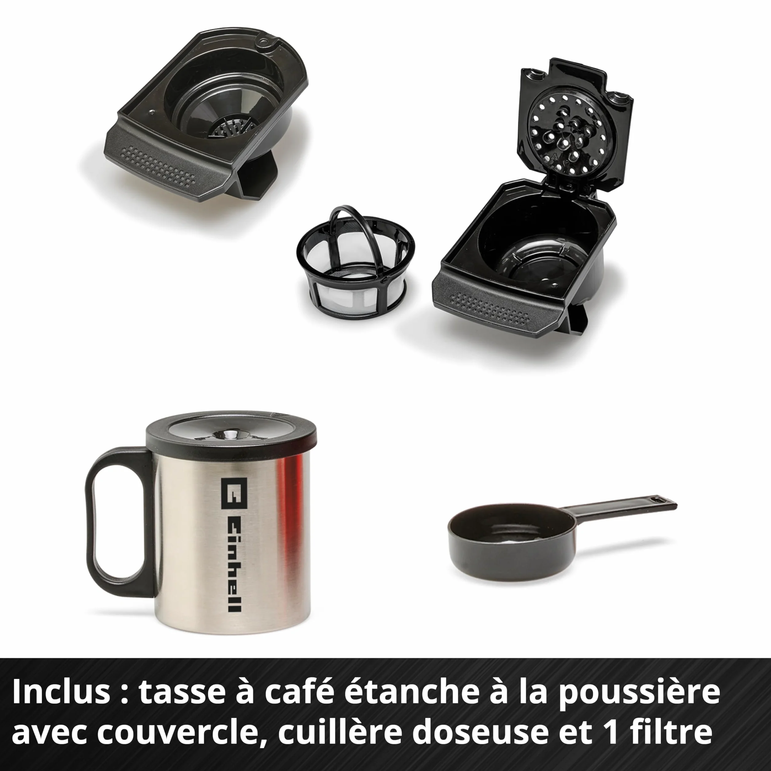 Einhell Machine à café sans fil TE-CF 18 Li-Solo Power X-Change (18V, 2-en-1 : machine à café filtre et machine à café à dosettes) Livré sans Batterie ni Chargeur