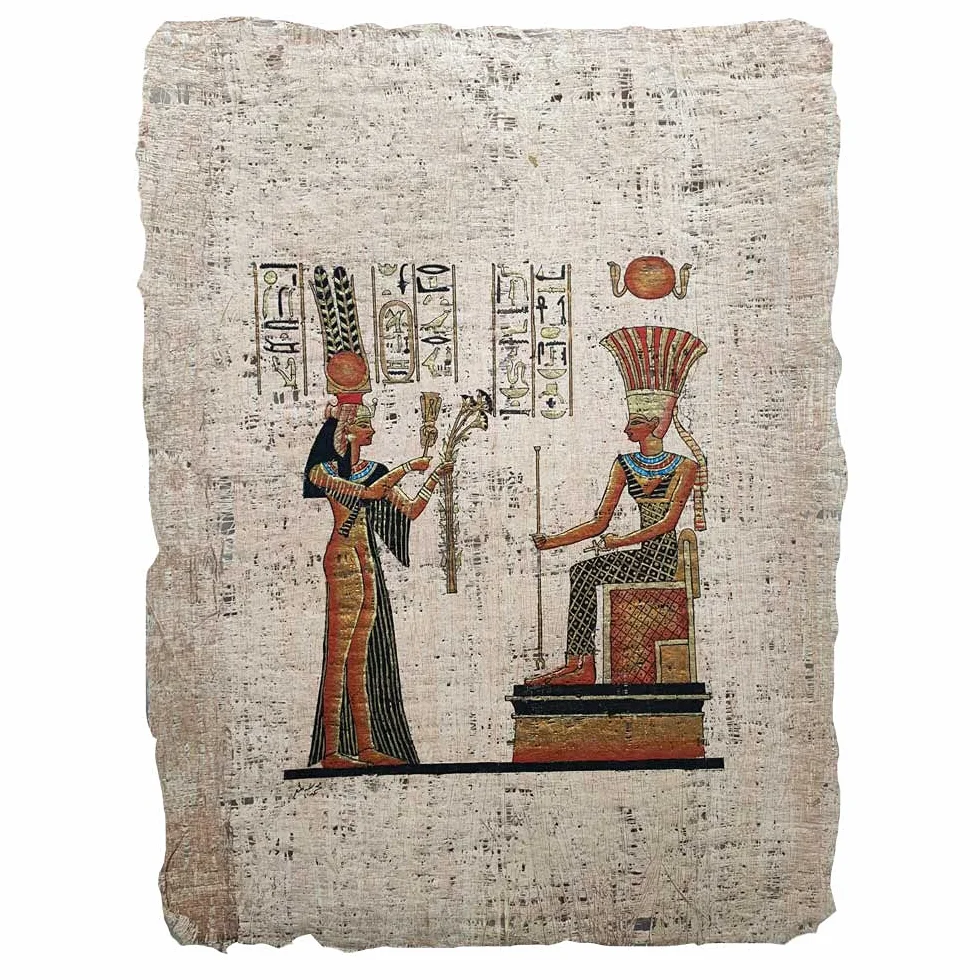 Papiro Papyrus égyptien vieilli original fabriqué et peint à la main en Égypte. (33 x 43 cm)