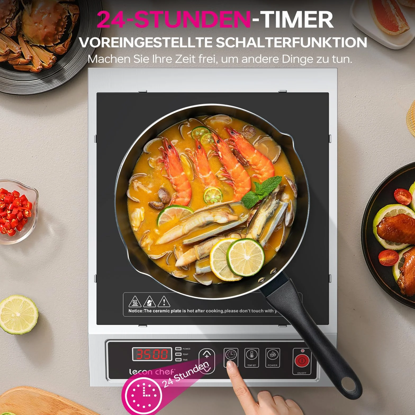 Plaque à induction, Portable 1 Feu Puissante 3500 W, Plaque de cuisine electrique Réglable sur 10 niveaux, grande capacité de charge de 50 KG, 24 heures minute