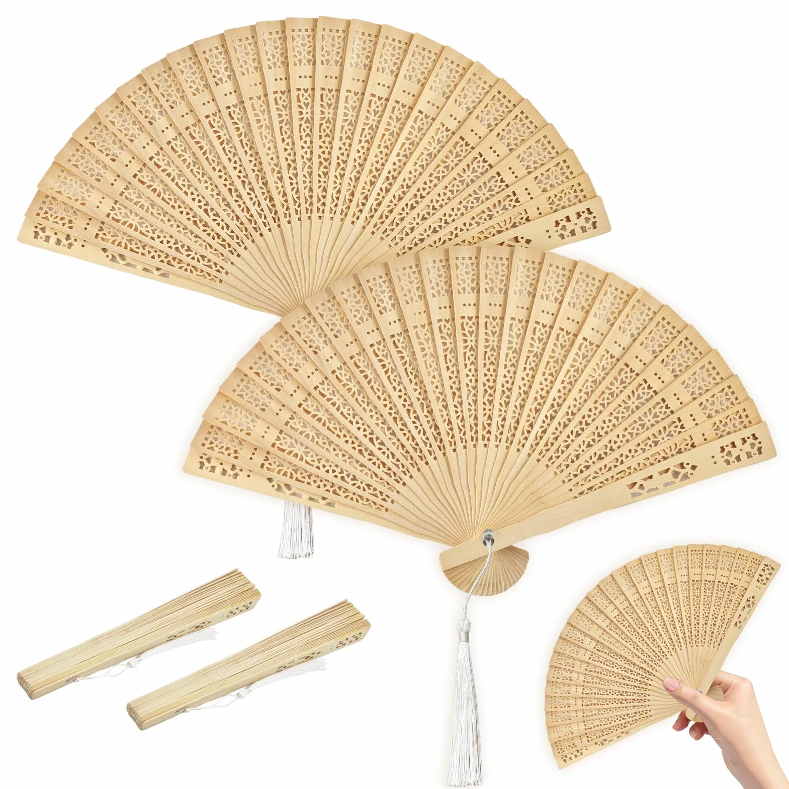 Éventail Bois 2PCS Pliant Bambou Ventilateur Mariage Été Chaud Danse Fête