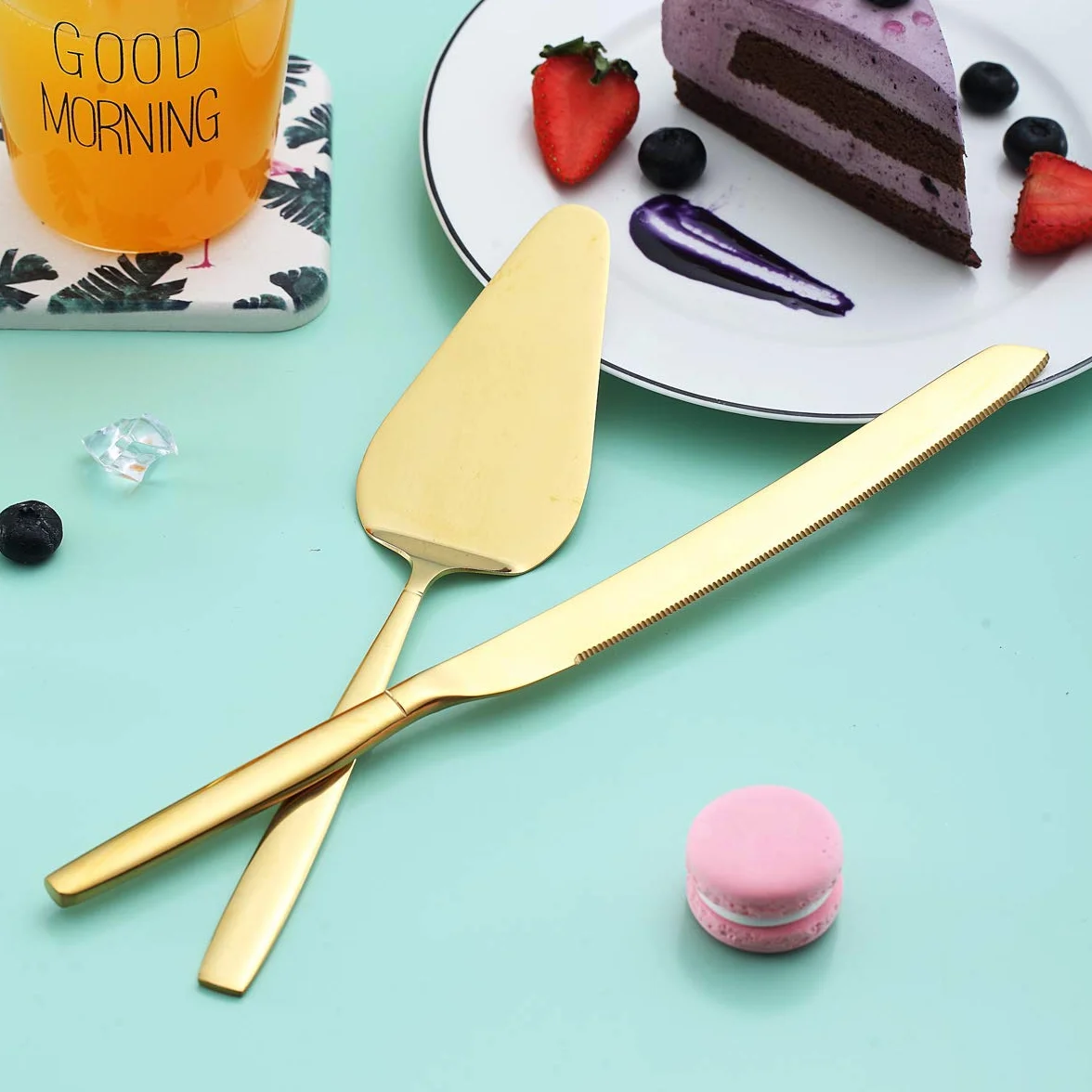 Berglander ensemble de couteau à gâteau et serveurs de pâtisserie doré pour mariage anniversaire fête