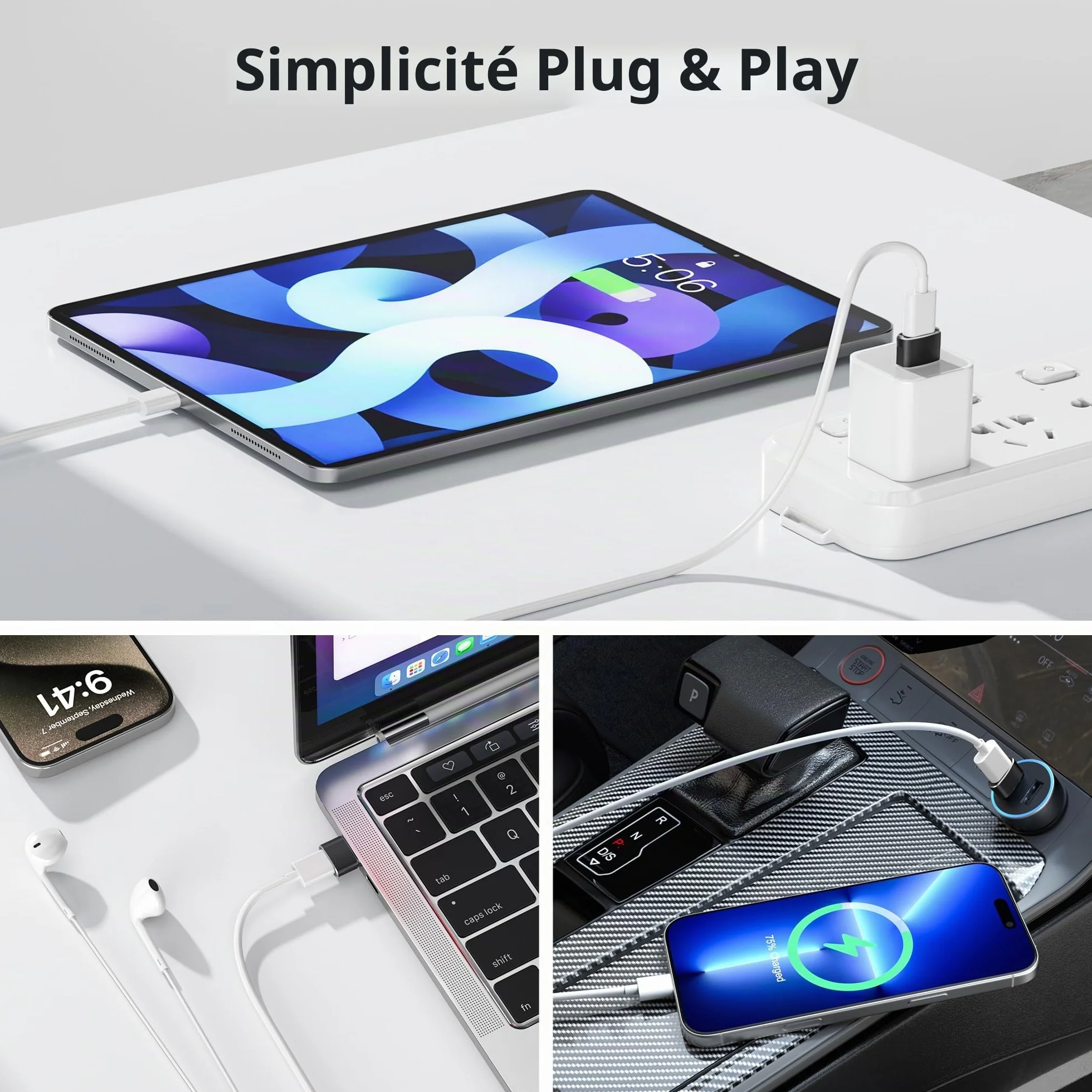 BASESAILOR Adaptateur USB C Femelle vers USB Male 4Pack, Convertisseur Chargeur USB vers USB C pour iPhone 17 16 Pro Max, Apple 15 Plus, iWatch 11, iPhone 14 13 12, iPad Mini 7, Samsung Galaxy S25 S24
