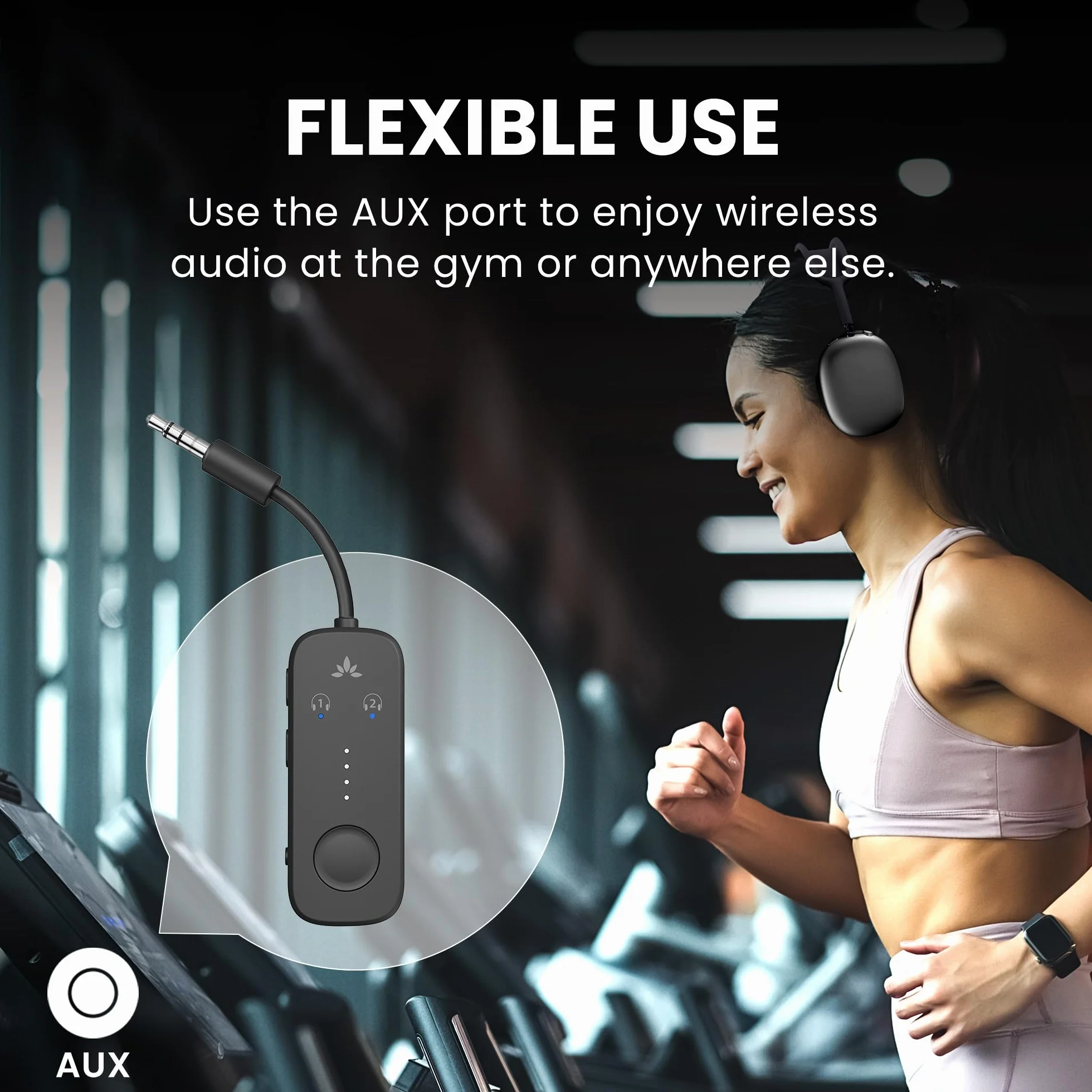 Avantree Relay – adapter Bluetooth do samolotu z chipsetem Qualcomm, obsługa 2 słuchawek, 25 h pracy, aptX Adaptive i HD audio, nadajnik dla AirPods, Bose i podróży lotniczych