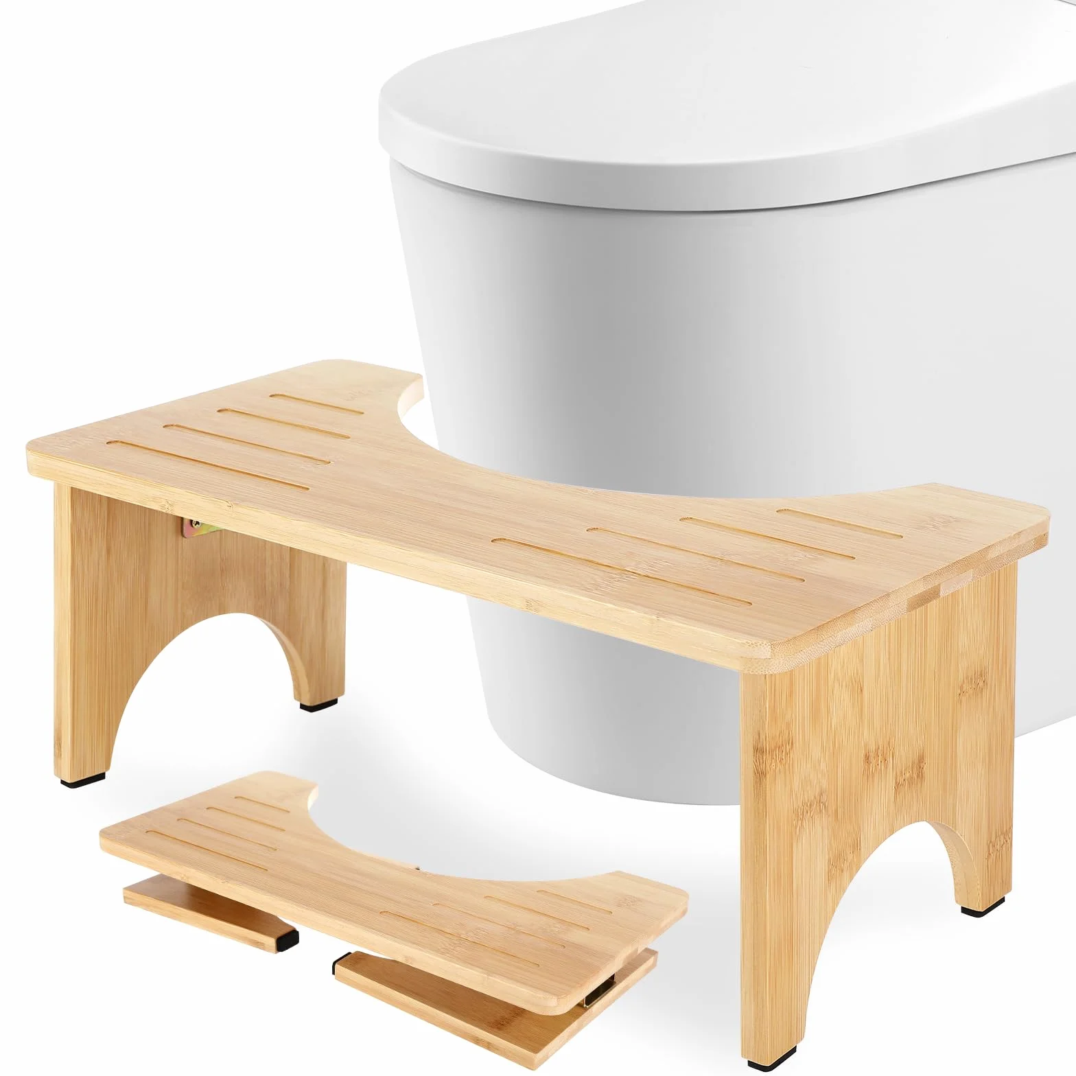Tabouret Toilette Pliable en Bois, Marche Pied Toilette Tabouret WC, Ergonomique Repose Pied Toilette Stable Antidérapant et Portable, pour Adultes et Enfants