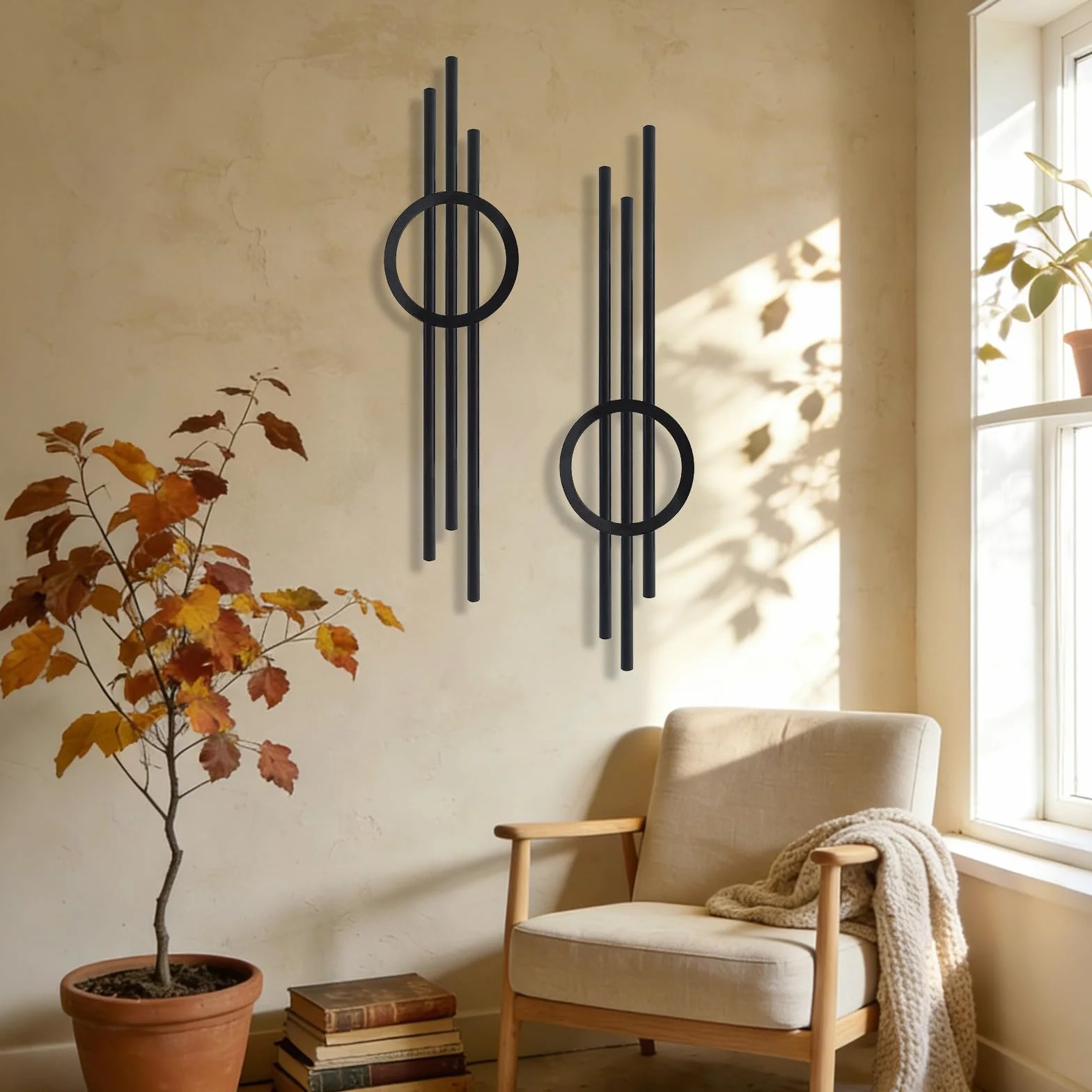 YiYa décoration murale en métal géométrique noir 2 pièces pour salon chambre