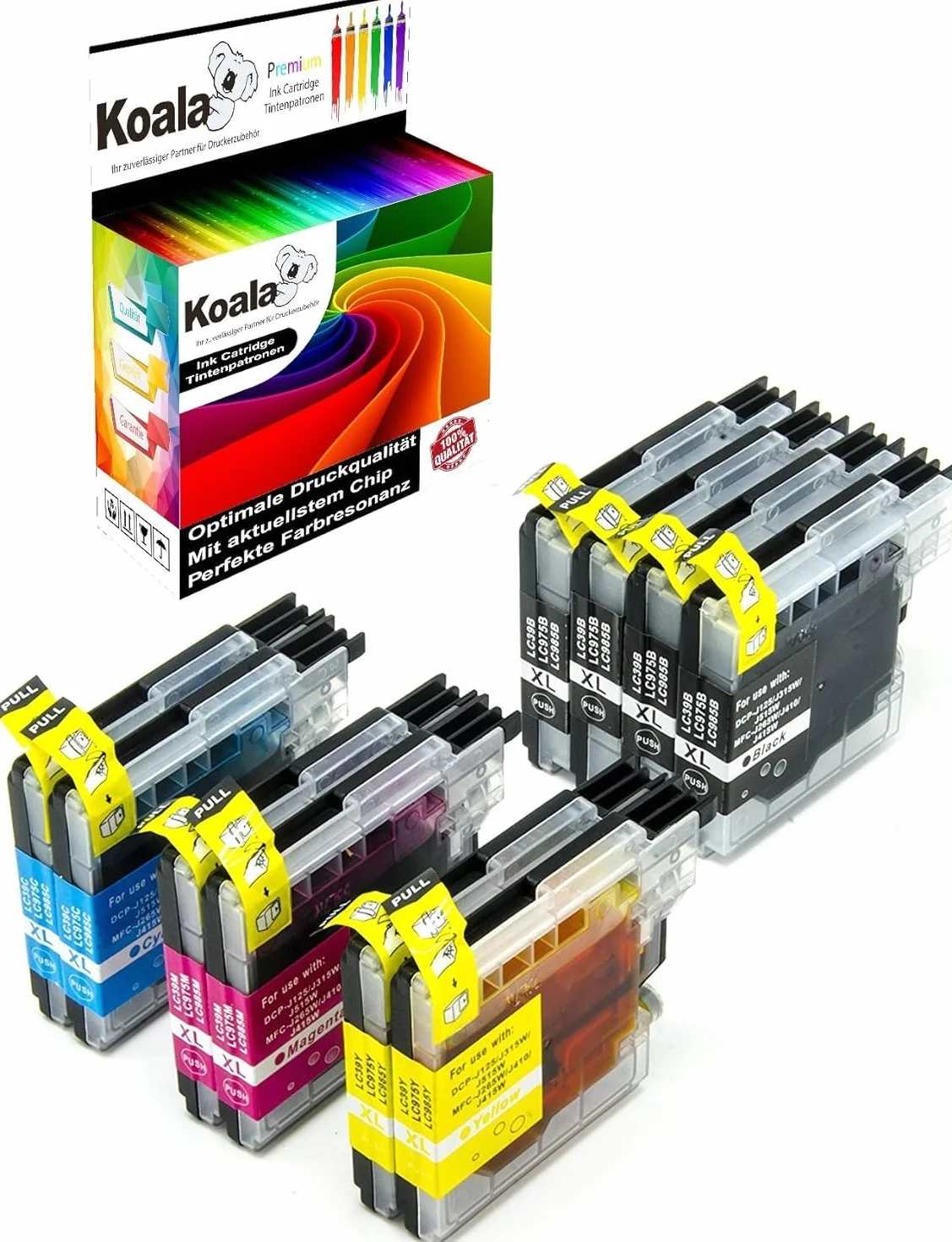Koala Cartouche d’Encre Compatible Brother LC985 LC980 LC1100 10-Pack Noir Cyan Magenta Jaune