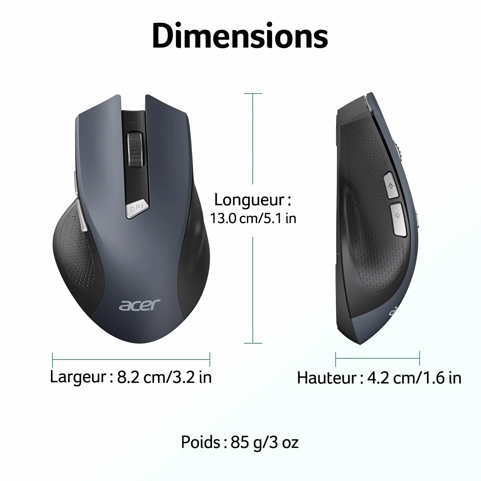 Acer Souris Ergonomique sans Fil 2,4GHz, Souris Optique USB 1600 DPI réglable, 6 Boutons, Compatible PC/Mac/Laptop/Chromebook