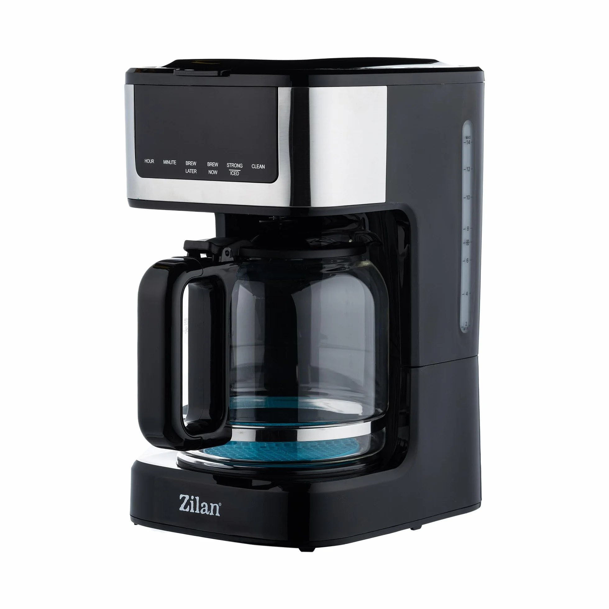 Zilan Cafetière Filtre Programmable 1,8 L – 900 W – Écran LCD Tactile, 2 à 14 Tasses, Fonction Maintien au Chaud, Verseuse en Verre, Noir