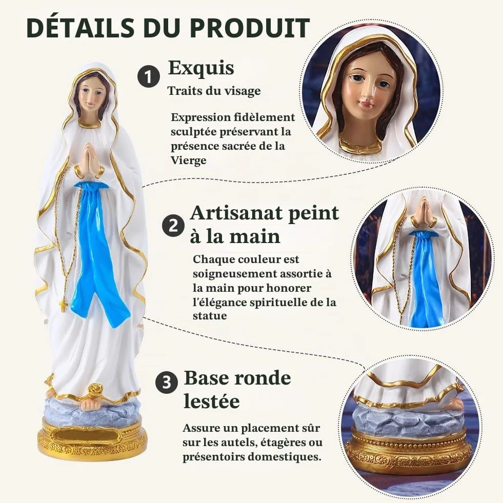Statue Vierge Marie de Lourdes 30 cm Résine - Statuette Religieuse pour Prière, Autel, Communion