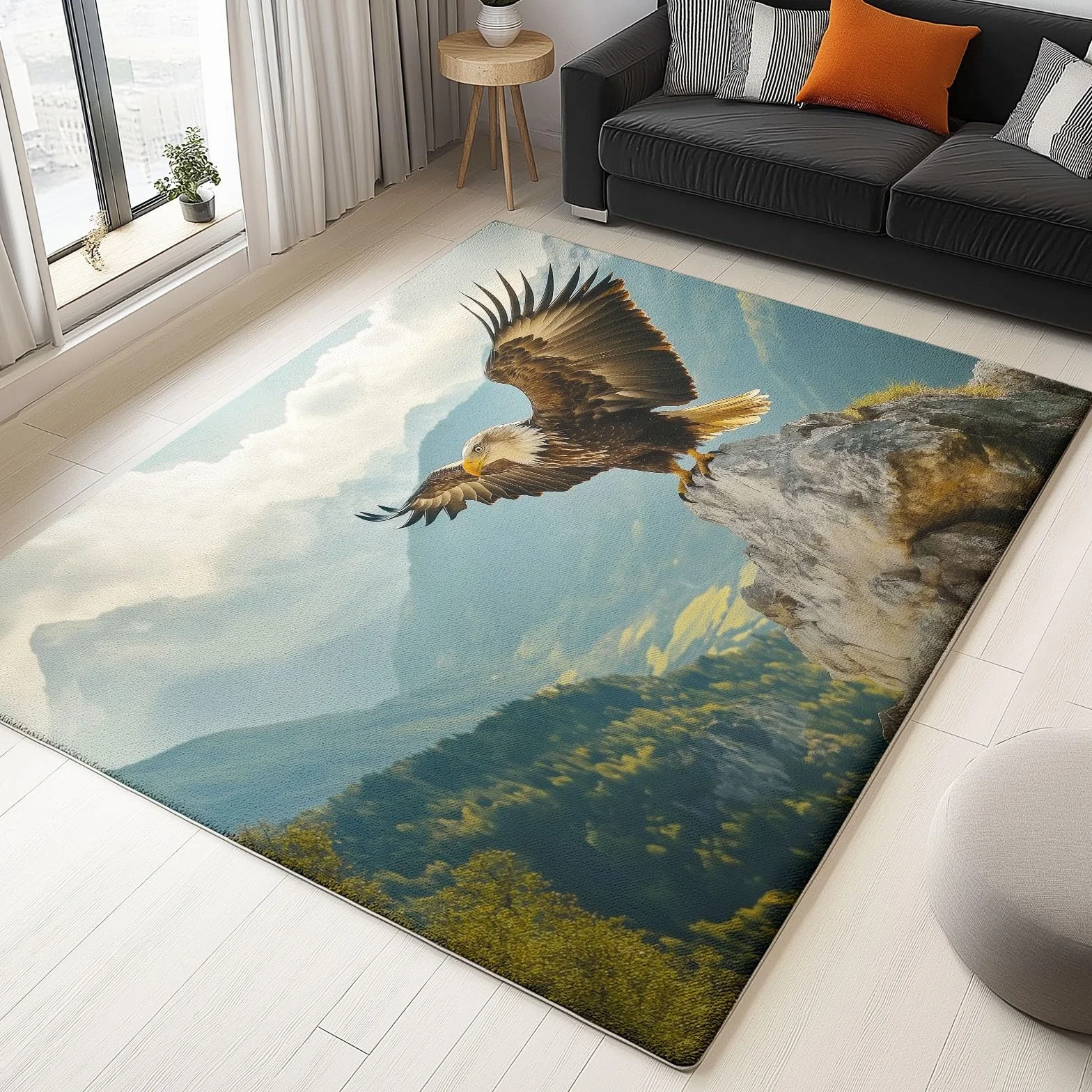 Tapis Salon Aigles d'oiseaux Naturels Motif Tapis de Chambre Doux Et Confortable Facile d'entretien Brun Poils Courts Antidérapant Tapis de Sol Lavable 80 x 150 cm