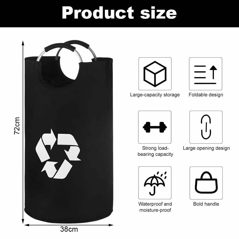 Poubelle Recyclage Réutilisable 82L avec Poignée en Aluminium, Détachable, Noir