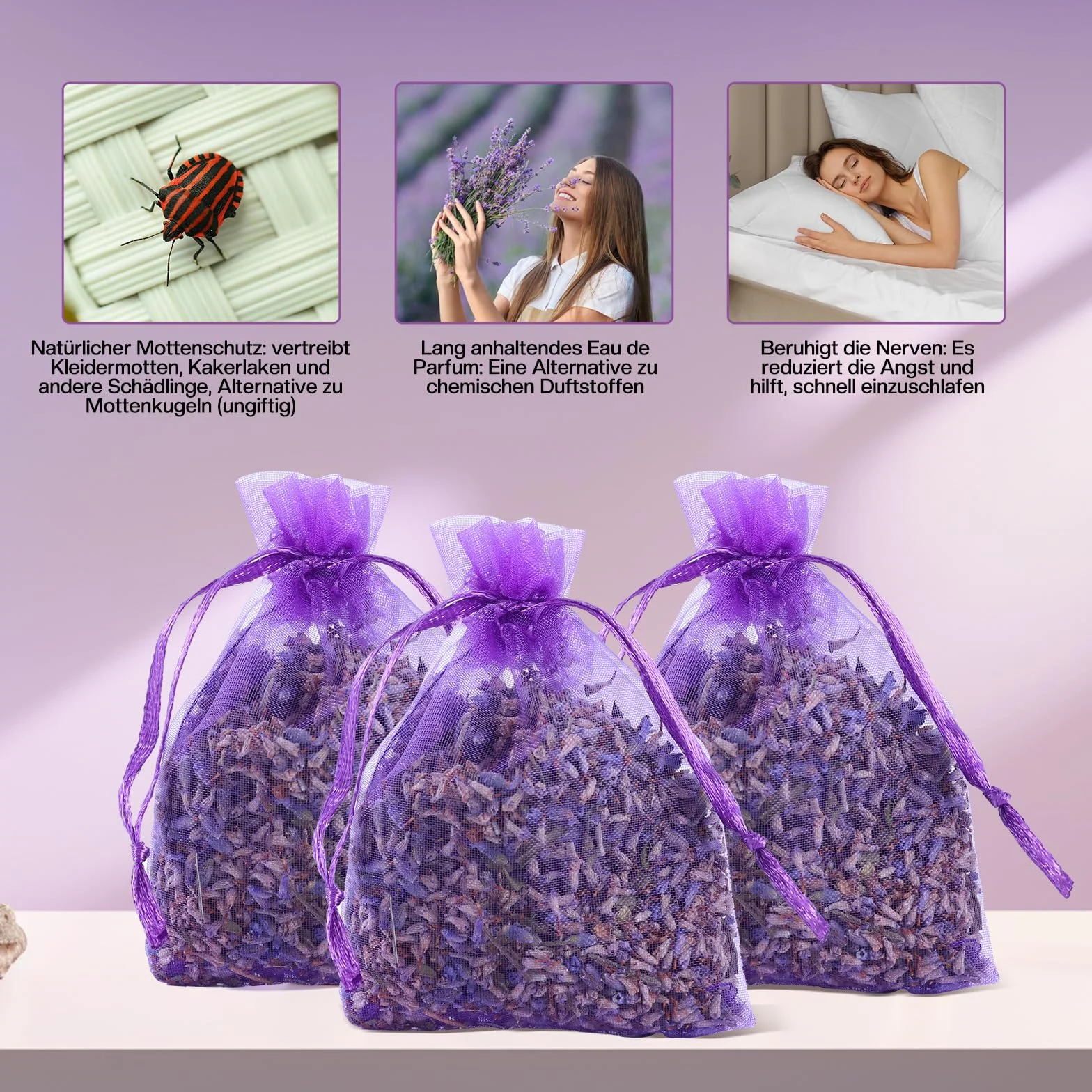 Sachets de Lavande Séchée Naturelle Anti Mites Vetements - Sac Anti Odeur pour Armoires et Tiroirs