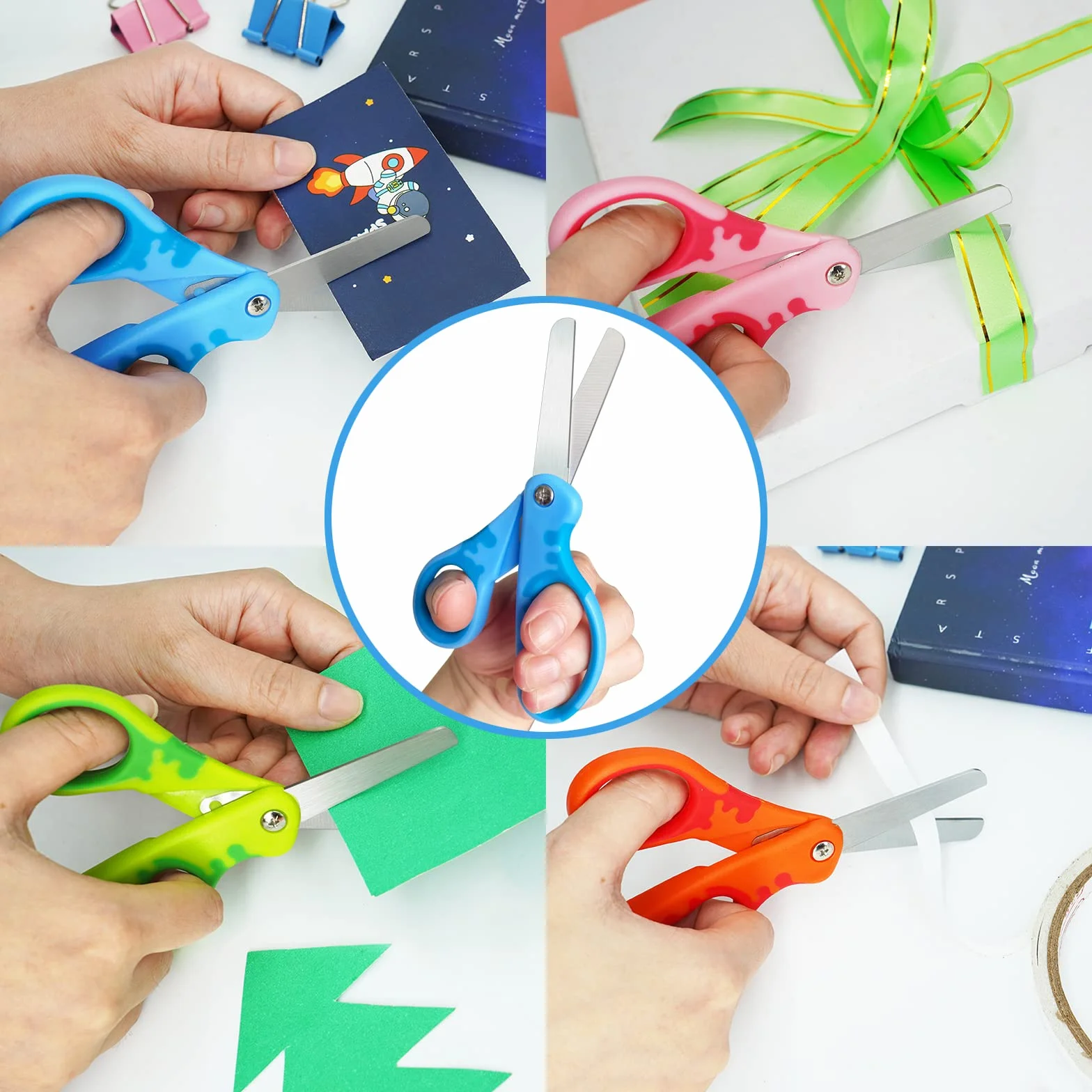 CCR Lot de 5 paires ciseaux sécurité enfants 13,5 cm poignée douce couleurs assorties