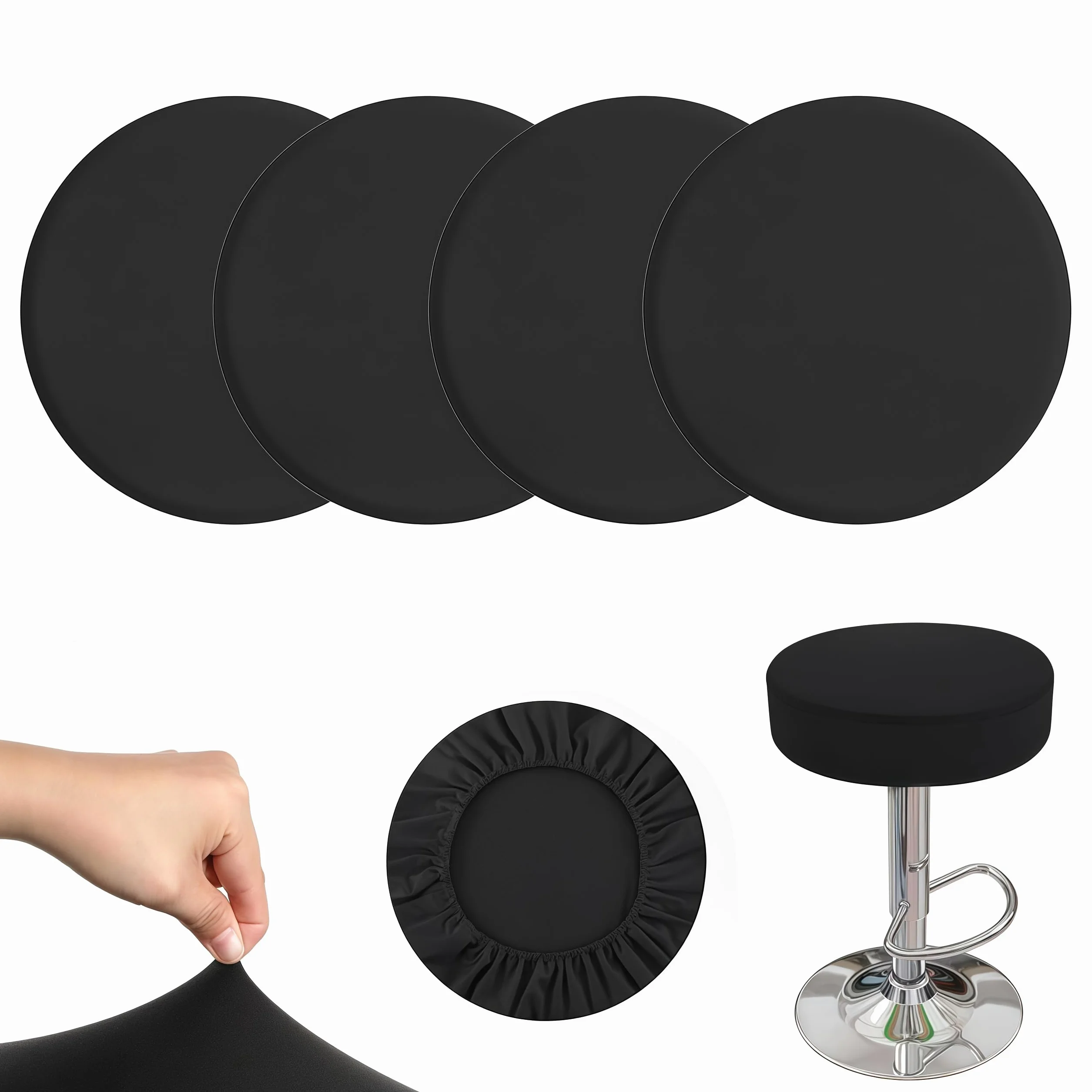 Housse de Tabouret Rond Lavable 4 Pièces pour Salle à Manger et Cuisine