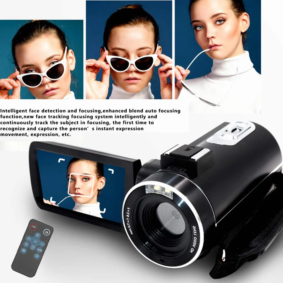 Qiilu Cyfrowa kamera wideo, kamera 4K zapobiegająca wstrząsom, fotokomórki wideo wysokiej rozdzielczości cyfrowe wideo 18-krotny zoom 3-calowy ekran dotykowy IPS