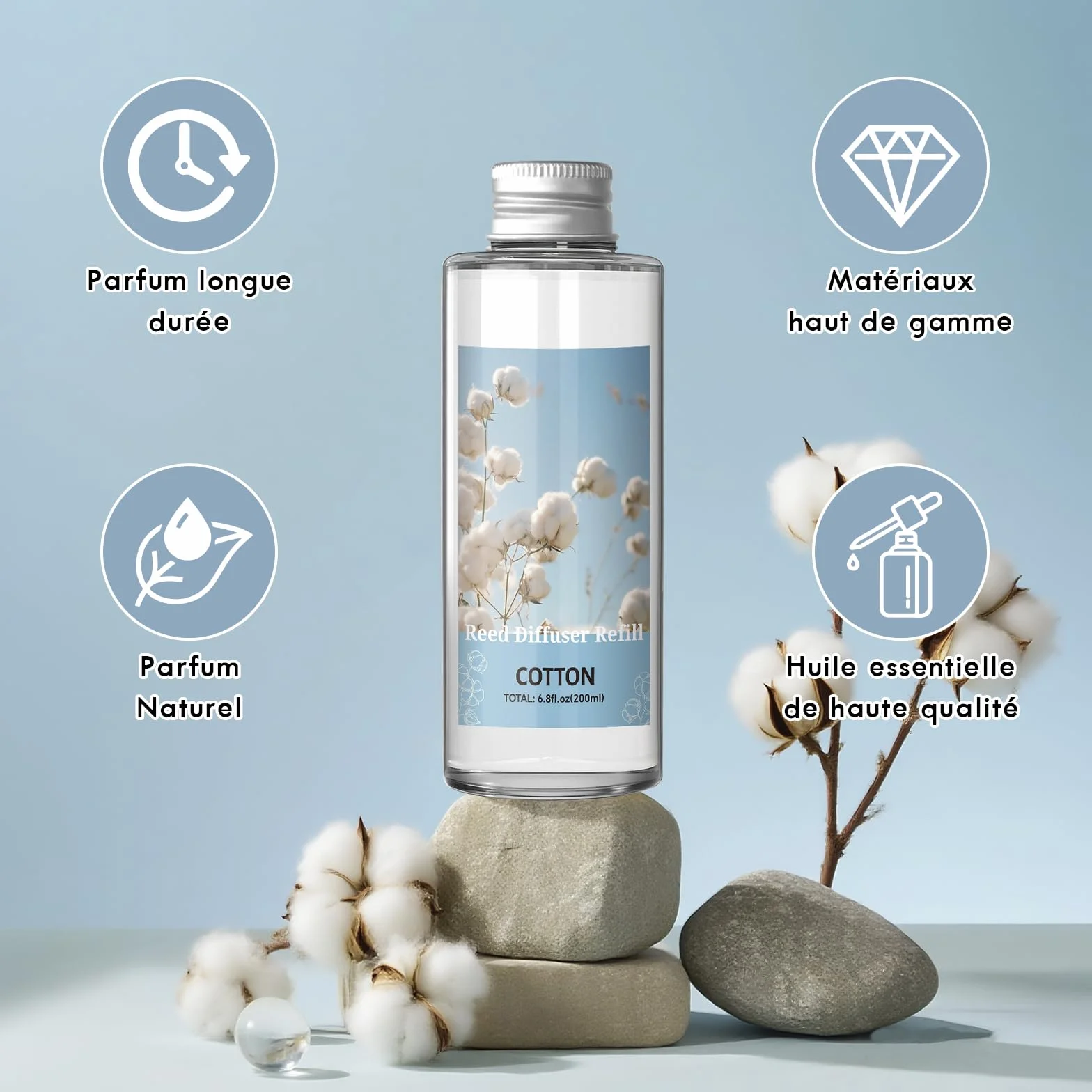 Diffuseur de Parfum Recharge 200ml, Longue Durée, Parfum Ambiance Maison