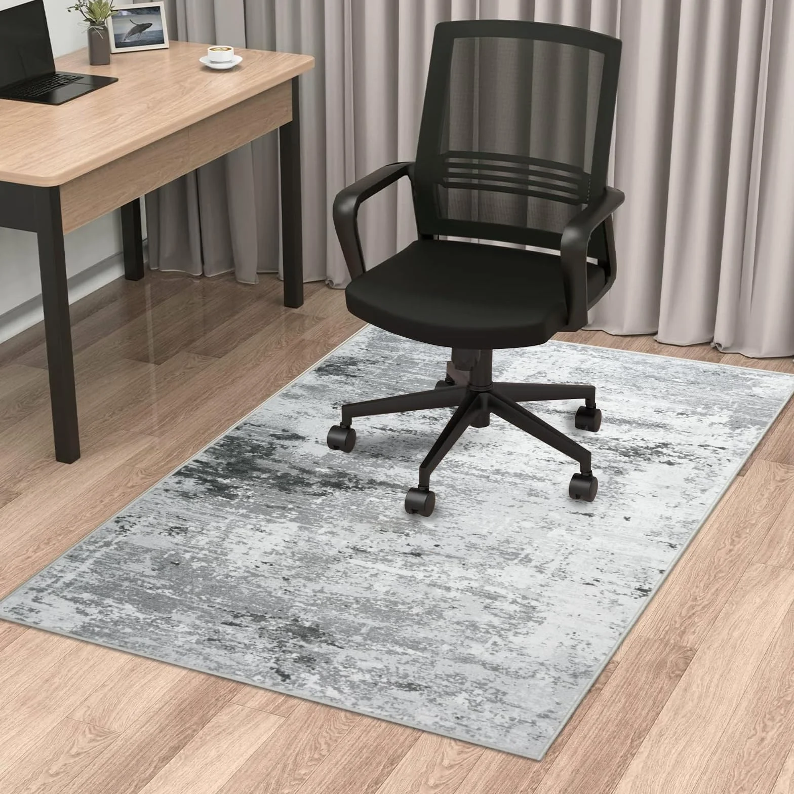 Cekene Tapis Chaise de Bureau de Bureau pour Plancher en Bois Dur Gris 120x150cm Antidérapant Protection Sol Chaise Bureau Abstrait Tapis Gaming Sol pour Chaise Roulante