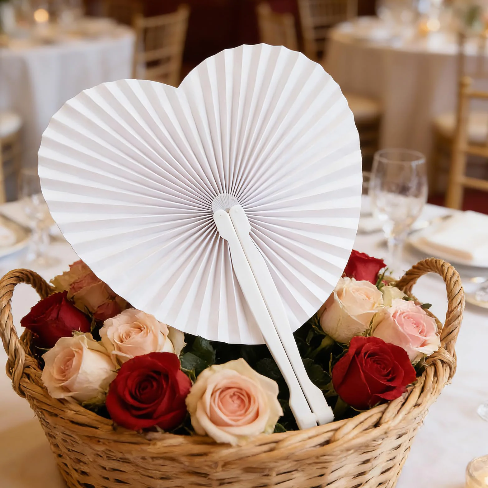 Lot de 100 Décoration Mariage Eventails Blancs, Décoration Mariage Champêtre, Cadeau Invités, Accessoires de Fête