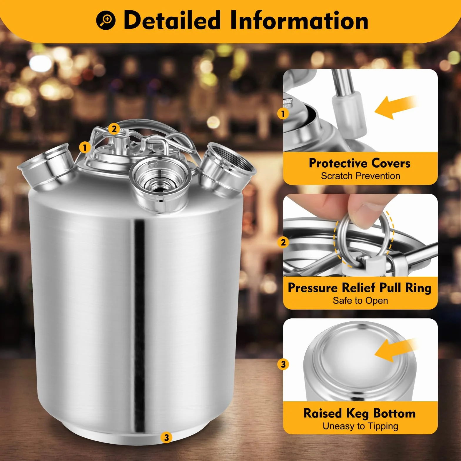 Fût de nettoyage de bière de 10 l, en acier inoxydable, récipient de nettoyage à 3 têtes avec couvercle, récipient de nettoyage de bière