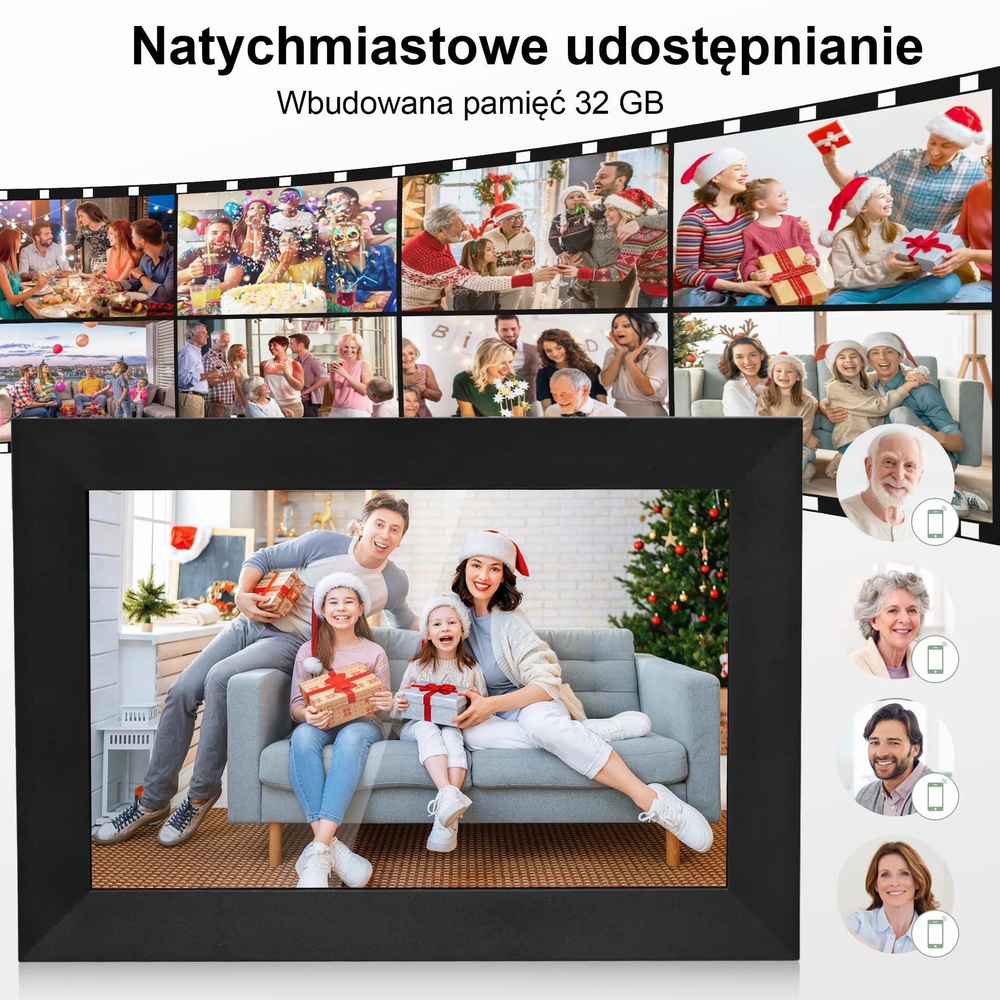 Veidoo Frameo 10,1 cala 32GB WiFi – cyfrowa ramka na zdjęcia, ekran dotykowy HD IPS 1280x800, automatyczna rotacja, udostępnianie zdjęć przez aplikację Frameo i synchronizacja kalendarza