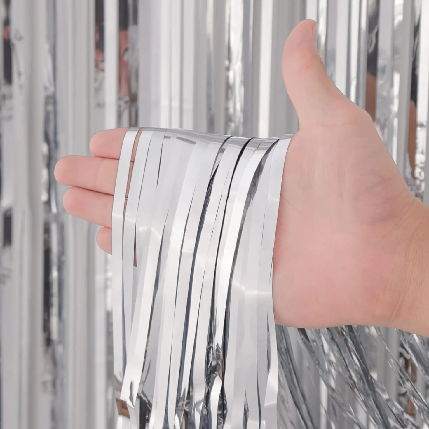 Rideau Métallique de Frange Scintillants 6 Pièces 1m x 2m Argent pour Décoration Fête Mariage