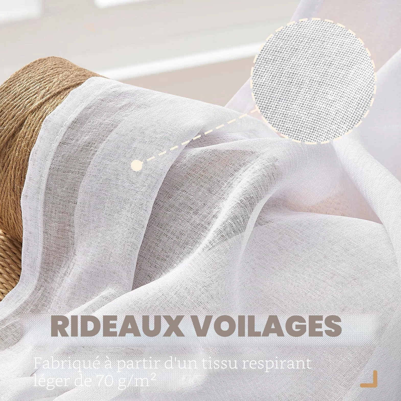 Rideaux Voilage Blanc 140x225 cm Passe Tringle Semi-Transparent 2 Pièces