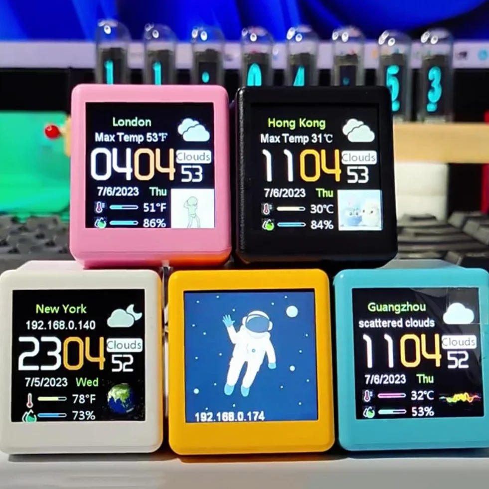 Intelligente Horloge de Station Météo WiFi avec Animations GIF, DéCoration de Bureau