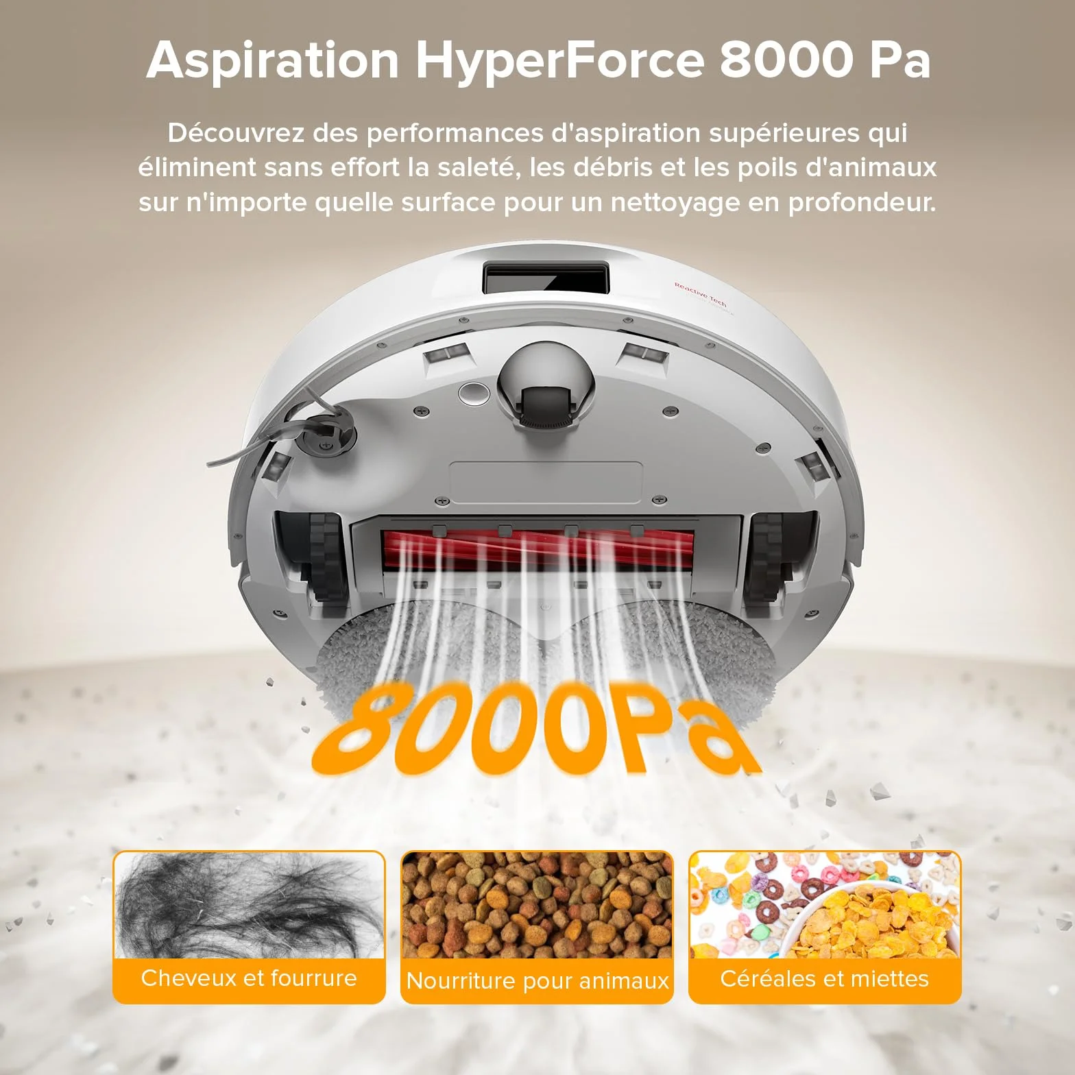 Roborock QV 35A Aspirateur Robot Laveur 8000Pa HyperForce Station Multifonctionnelle Serpillière Rotative 200 TR/Min Relevable 10mm