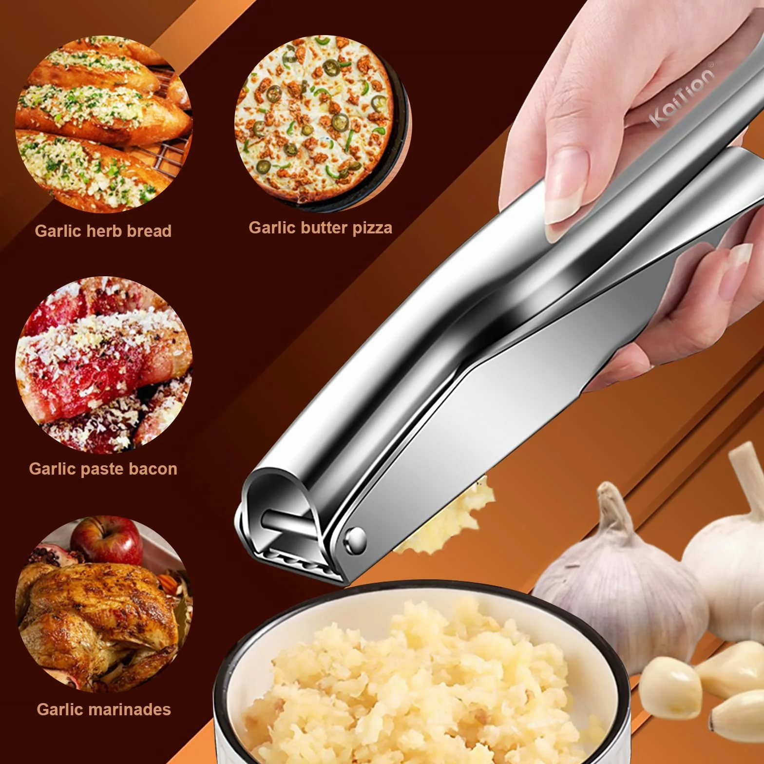 Presse-ail inox 304, sans épluchage, chambre 5 cm, pour sauces et pâtes