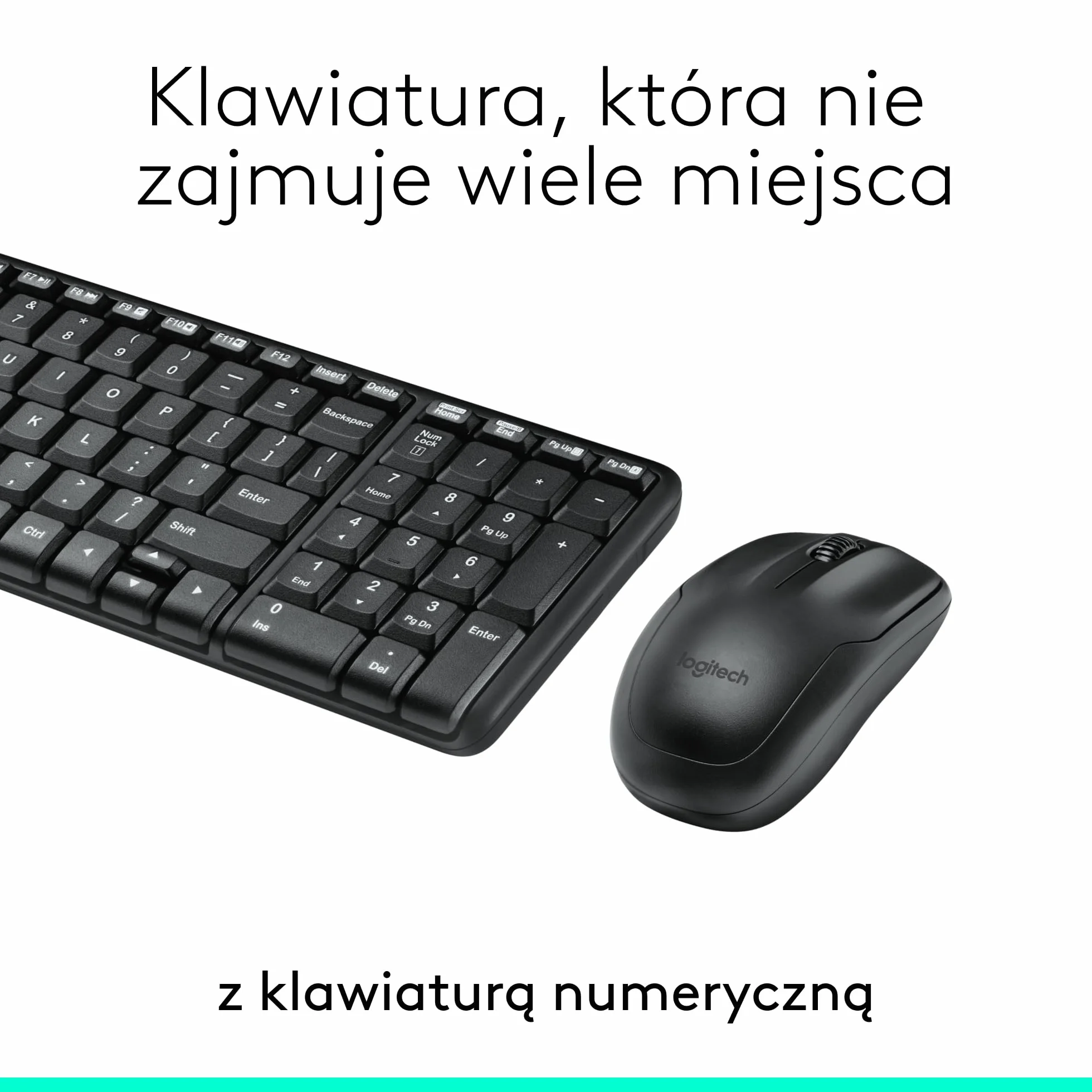 Logitech MK220 Compact Combo, Zestaw Klawiatura i mysz dla systemu Windows, 2,4 GHz Odbiornik USB Unifying, 24 pracy na baterii, PC, laptopem, QWERTY układ US Intl - Czarny