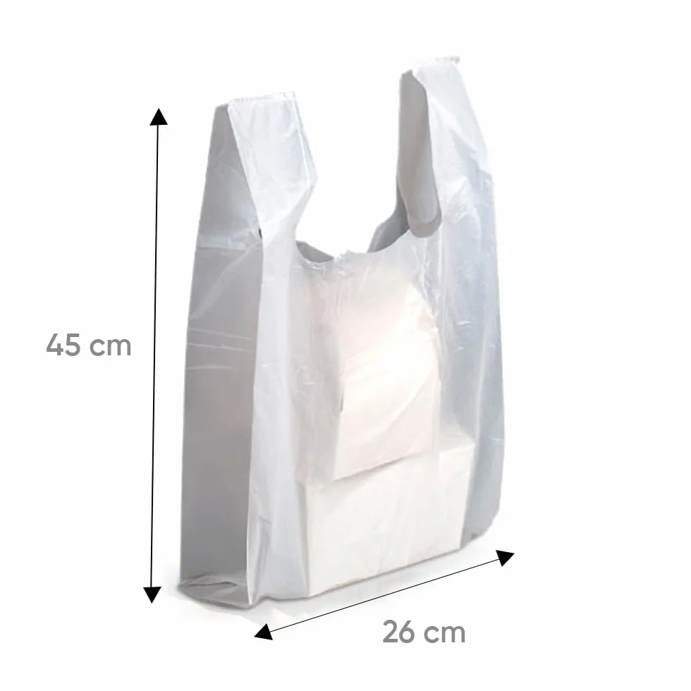 500 Sacs Bretelles Réutilisables 26x12x45 cm en plastique blanc 50 microns