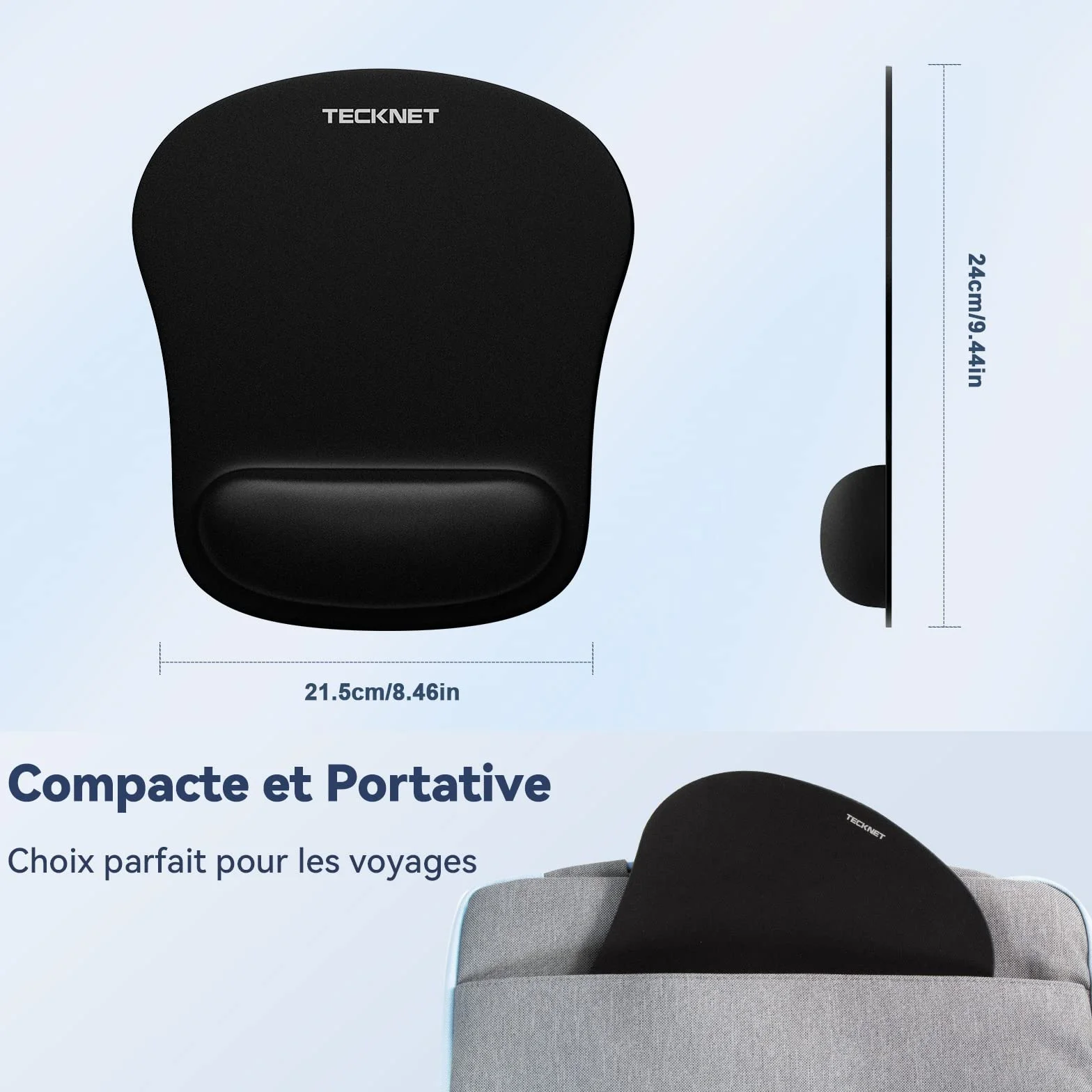 TECKNET Tapis de Souris Ergonomique avec Repose Poignet, Mousse à Mémoire de Forme, Lavable