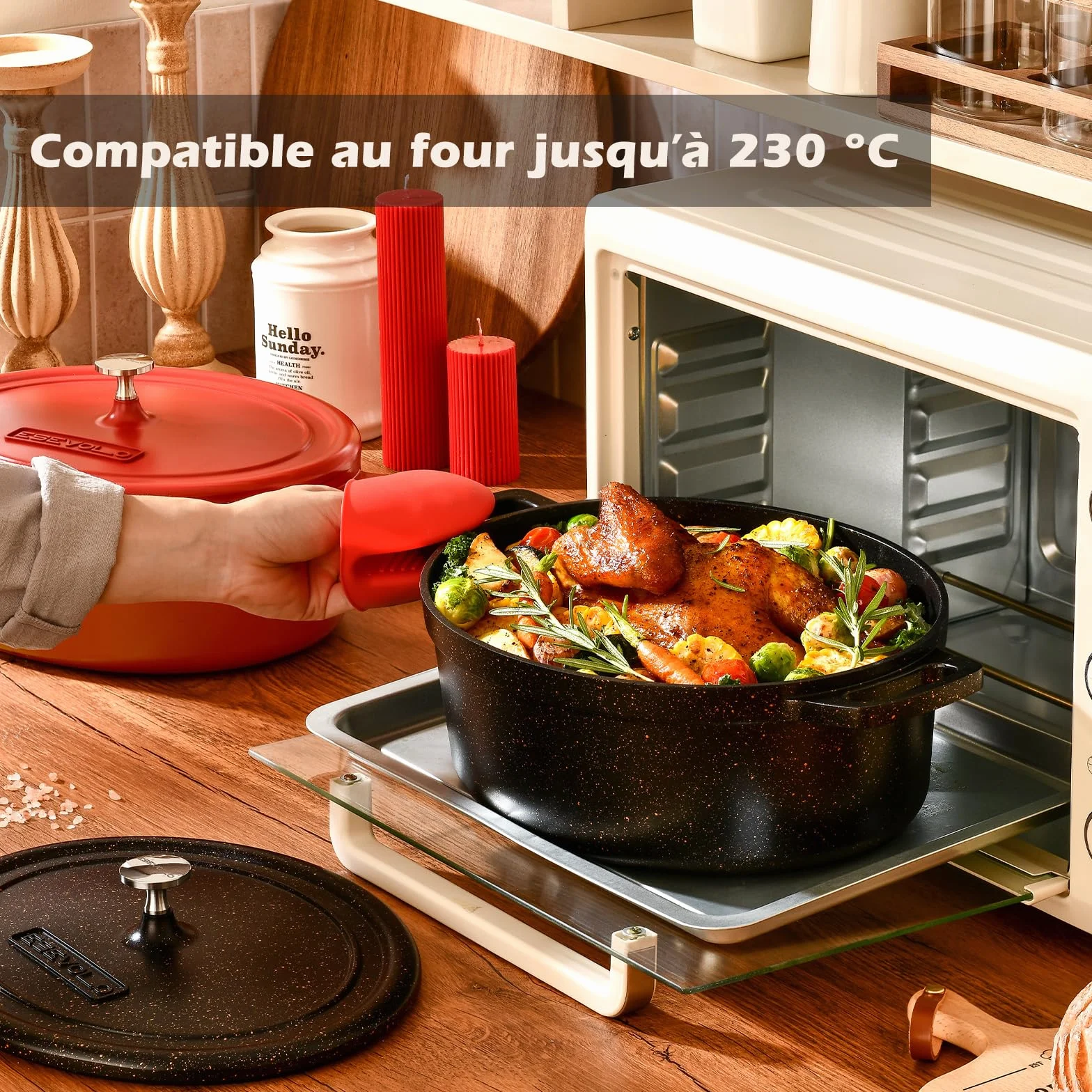 Cocotte Fonte Induction 11 Litres 38cm Ovale Faitout en Fonte d’Aluminium avec Revêtement Antiadhésif, Marmite avec Couvercle, Idéale pour les Grandes Familles, Four et Gaz, Noir