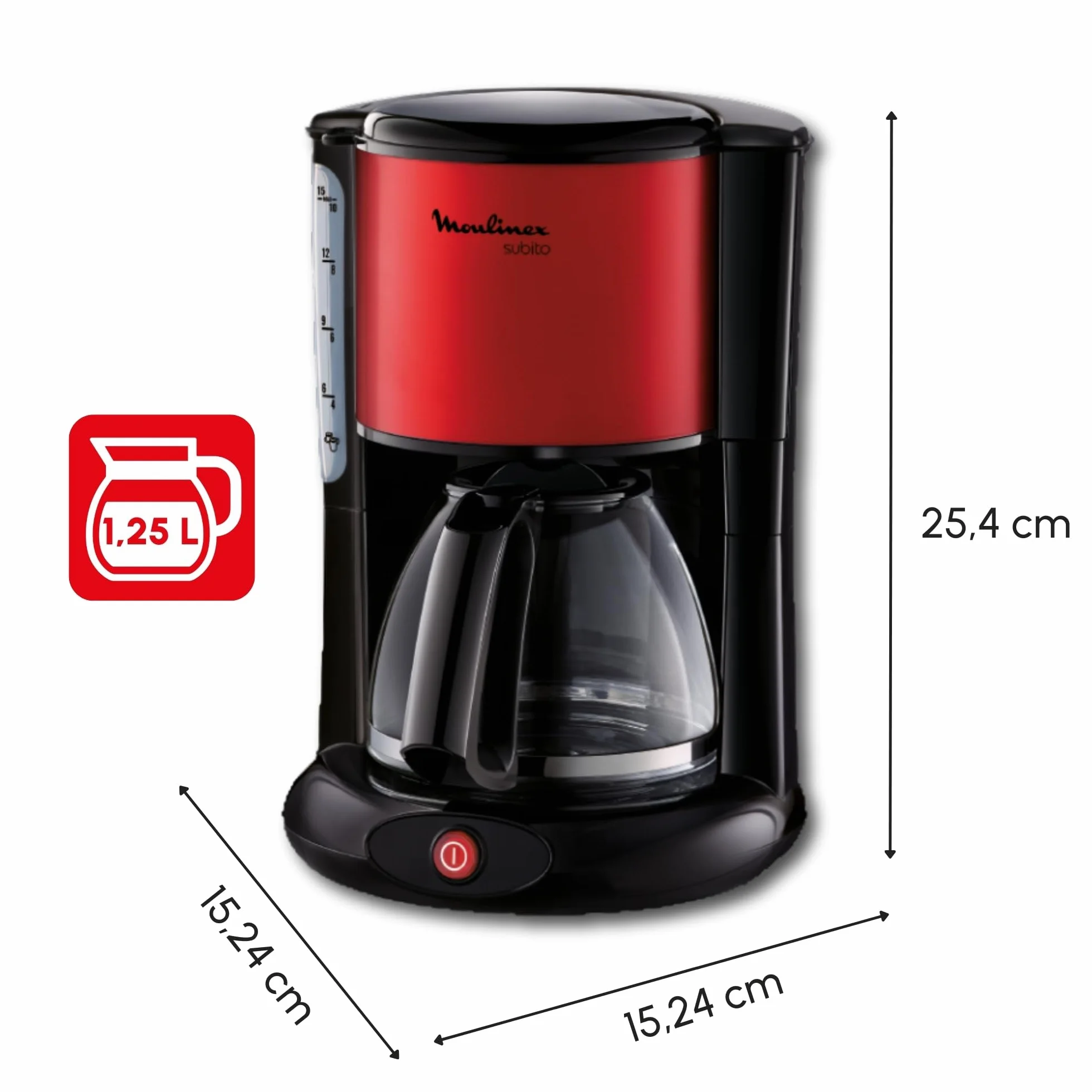 Moulinex Subito FG360D11 Cafetière filtre 1.25 L 10-15 tasses Rouge