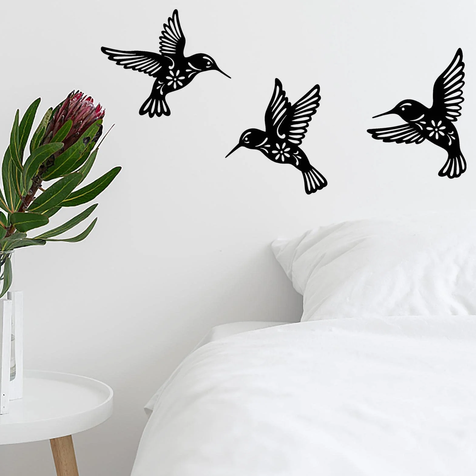Otherway Sculpture Murale en Métal, 3 Pièces Fer Forgé, Art Mural Oiseaux Noir, Décoration Intérieur Jardin