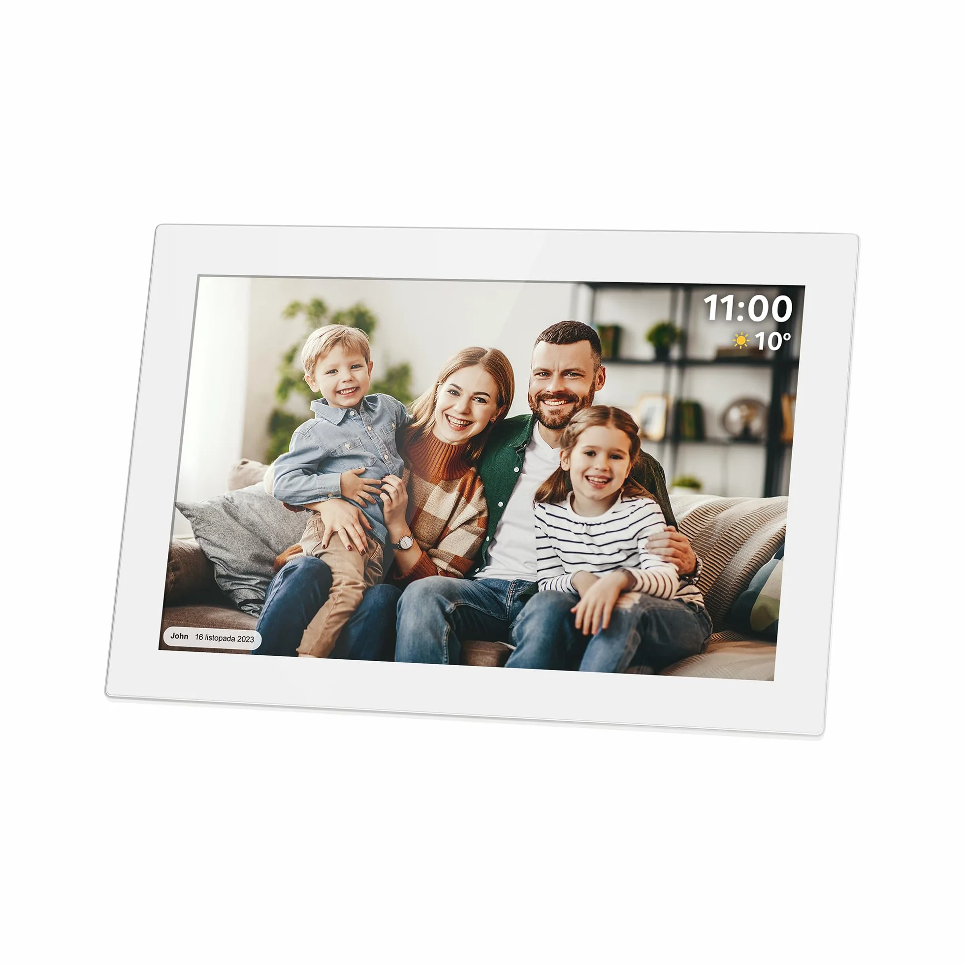 Krüger&Matz Cyfrowa Ramka na Zdjęcia FRAMEO 1280 x 800 px 10,1" Wi-Fi MicroSD Odtwarzanie Klipów Wideo Timer Pogoda Biała Ramka KM1100W