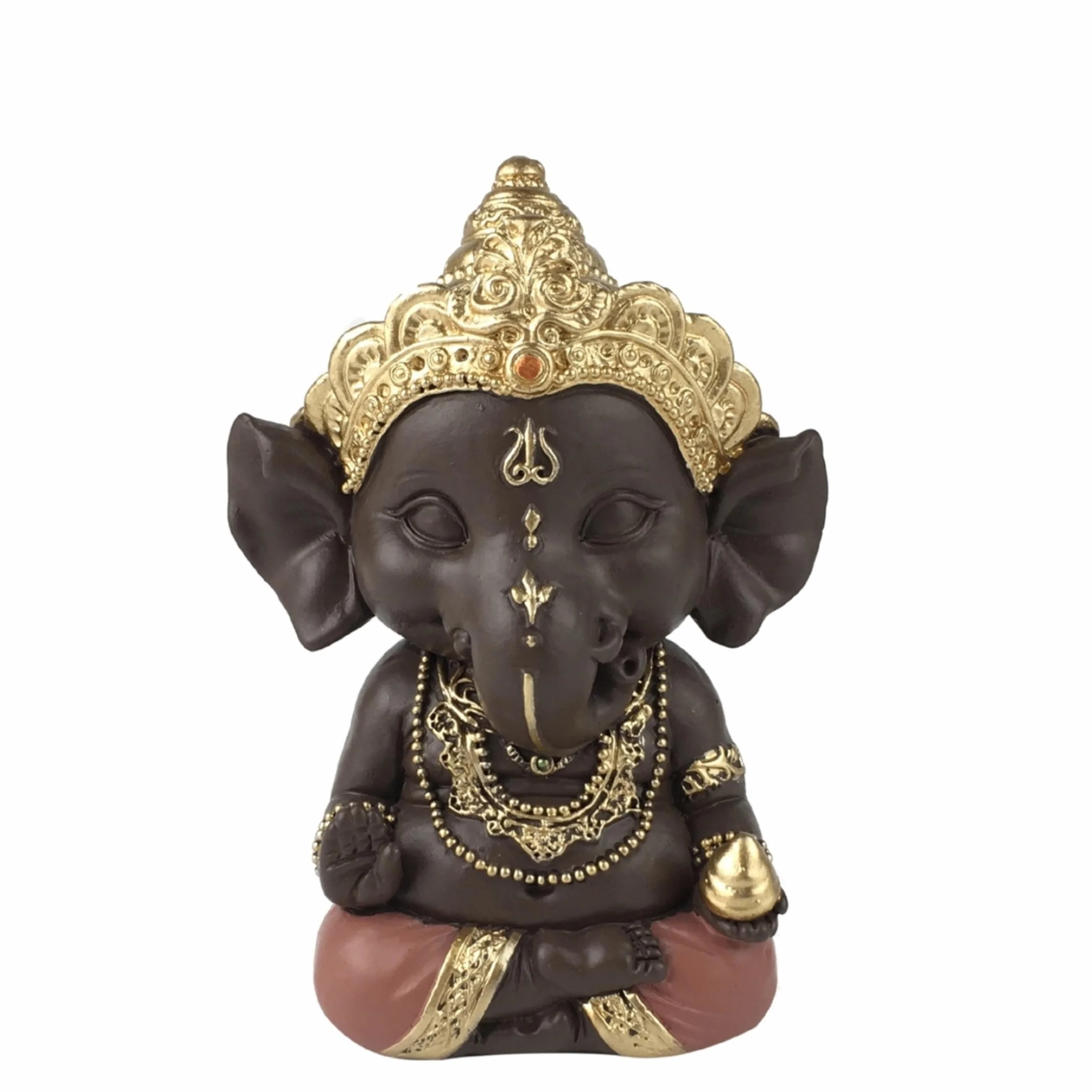 Statuette Ganesh Porte Bonheur Décoration Zen Feng Shui 11,5cm Vert Marron Zen’Light