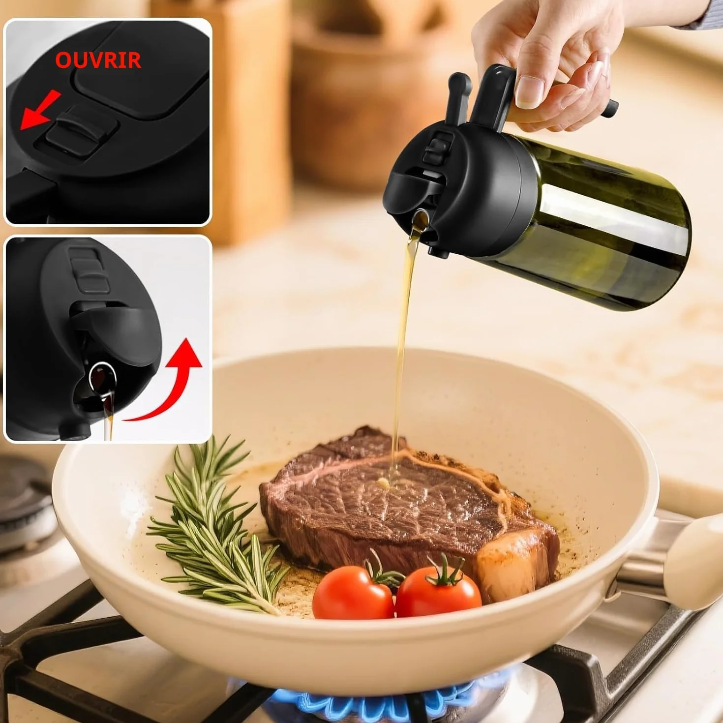 Vaporisateur à Huile 470 ml en Verre Résistant à la Lumière pour Cuisine Friteuse Air Salade Barbecue